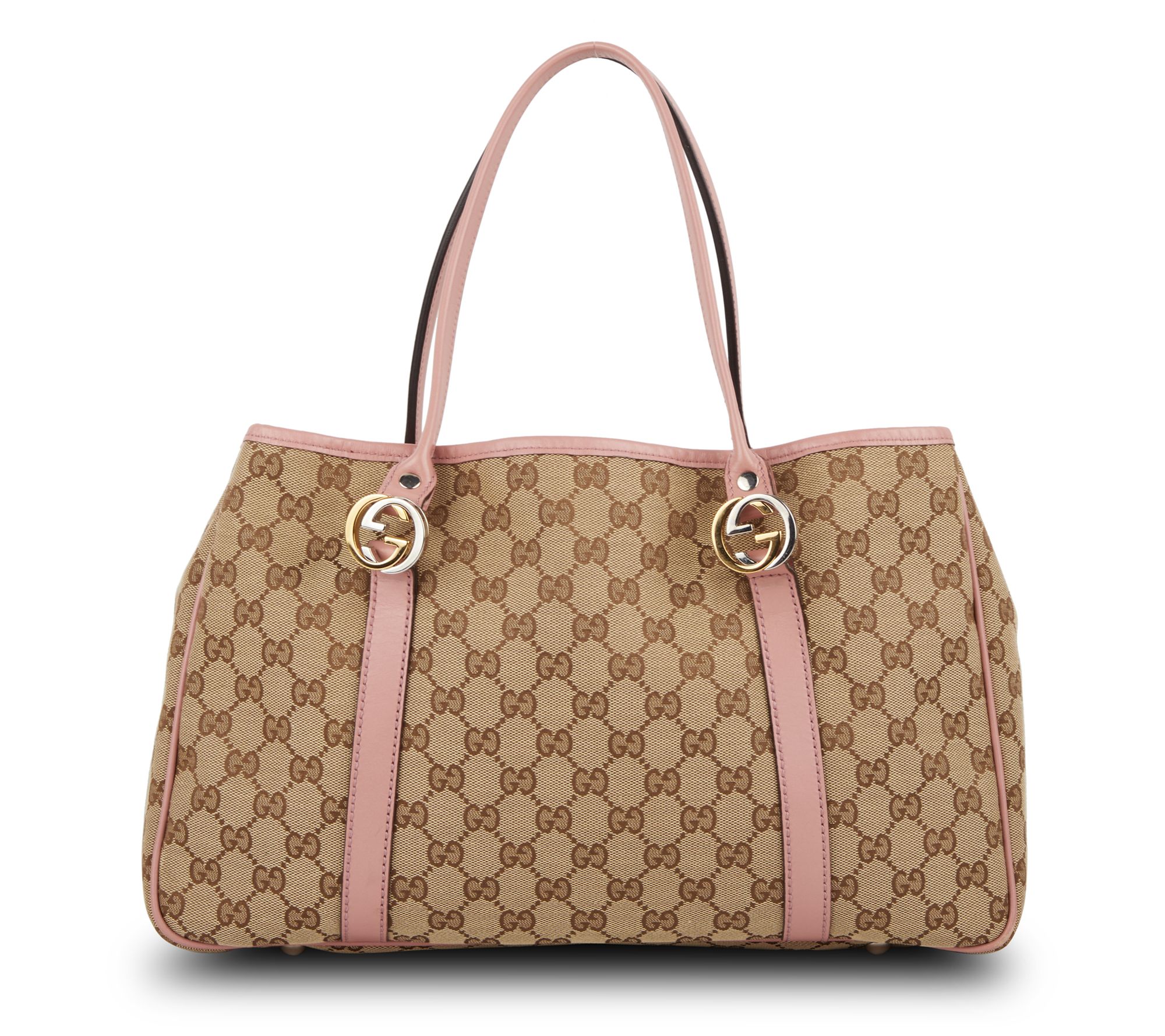 Pre Owned Gucci Twins Tote GG Canvas Pink QVC