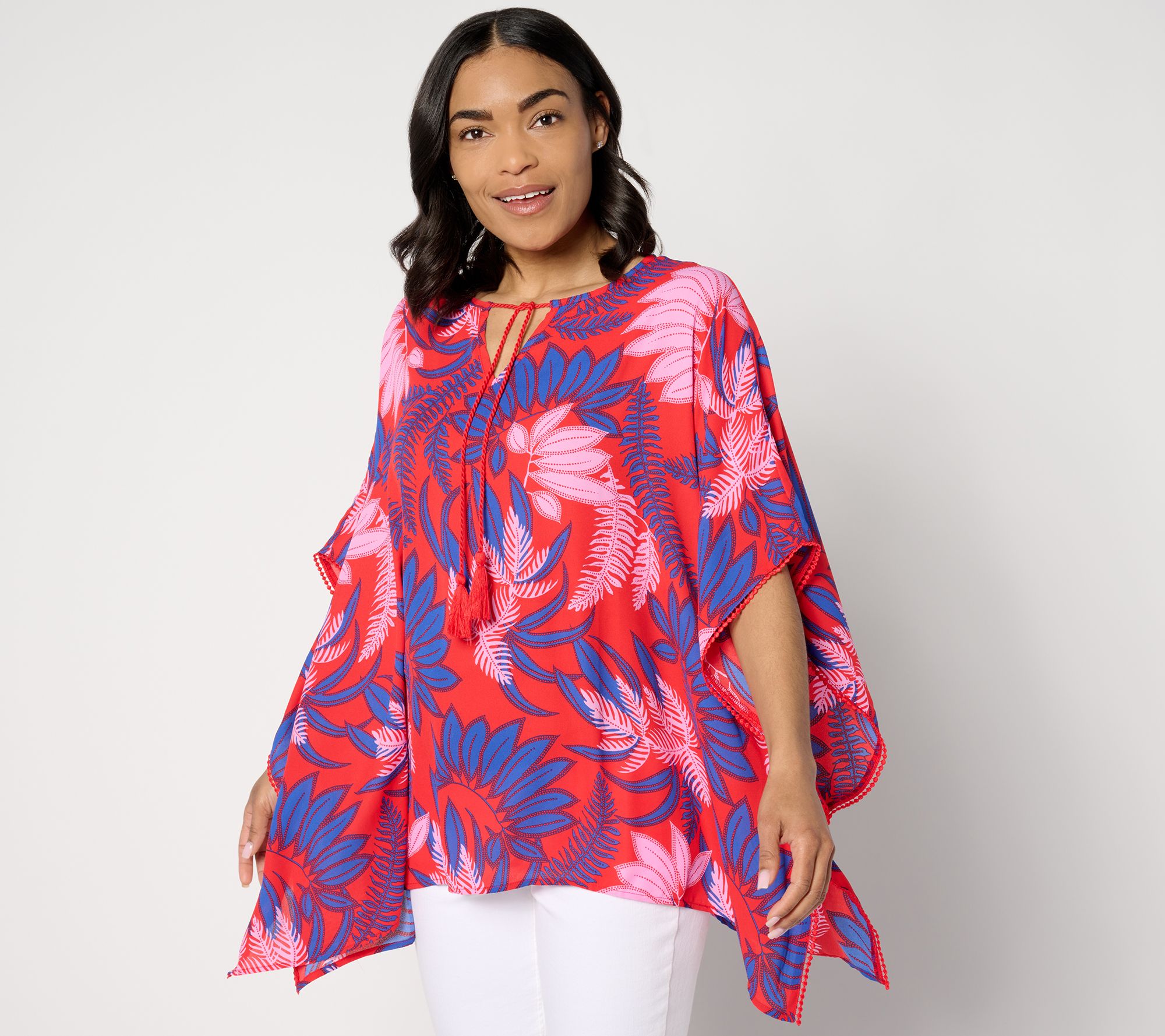 Denim & Co. Beach Georgette Split Neck Poncho
