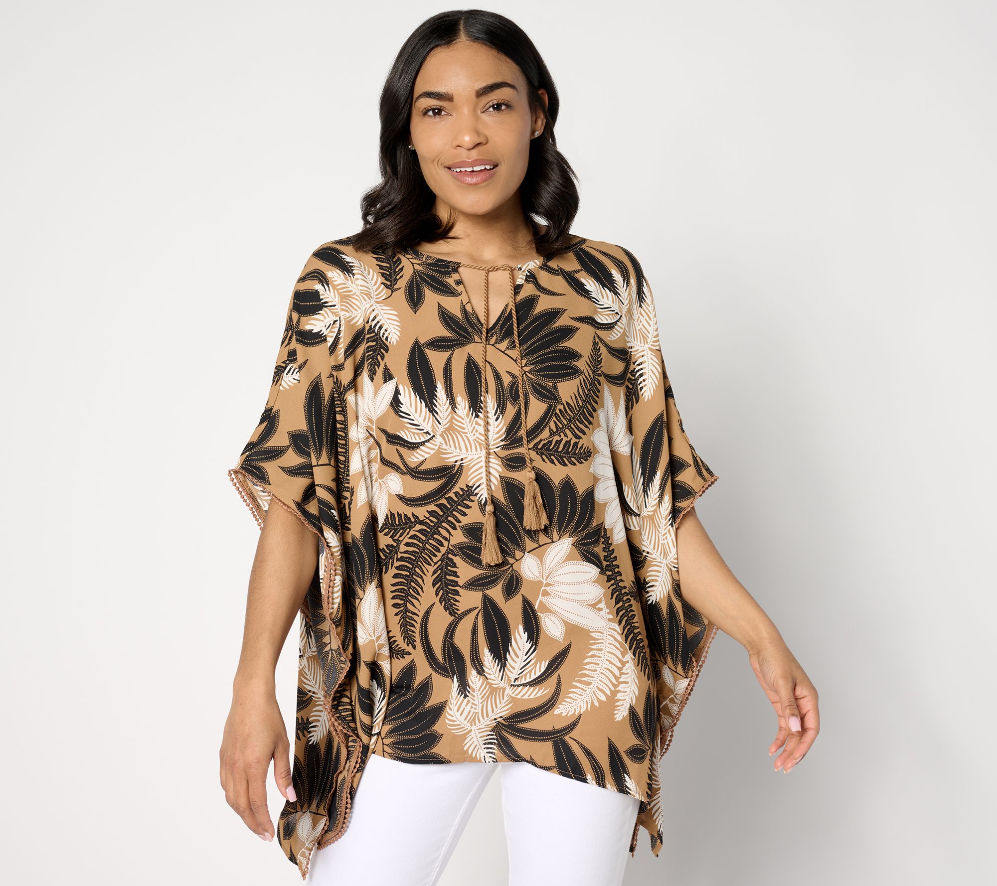 Denim & Co. Beach Georgette Split Neck Poncho