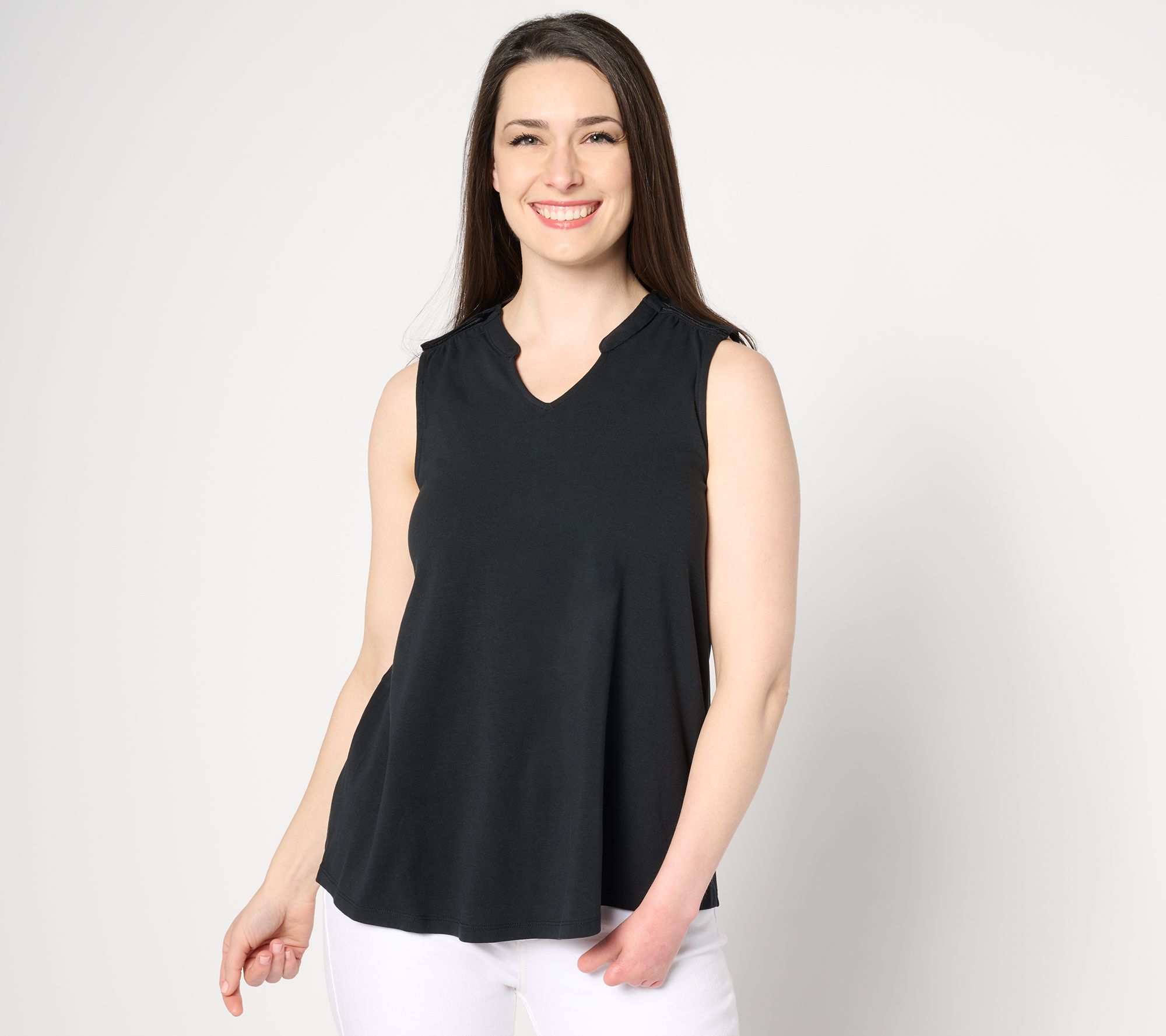 Denim & Co. Adaptive Essentials Favorite Jersey Split Neck Tank