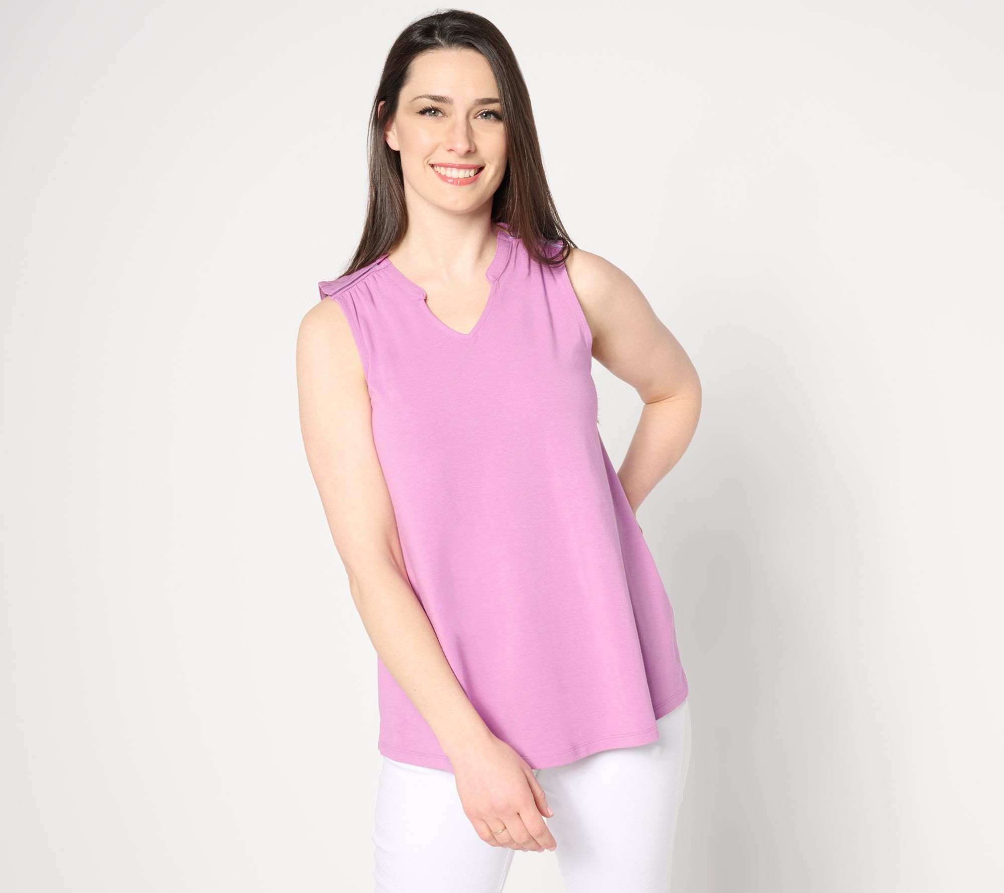 Denim & Co. Adaptive Essentials Favorite Jersey Split Neck Tank