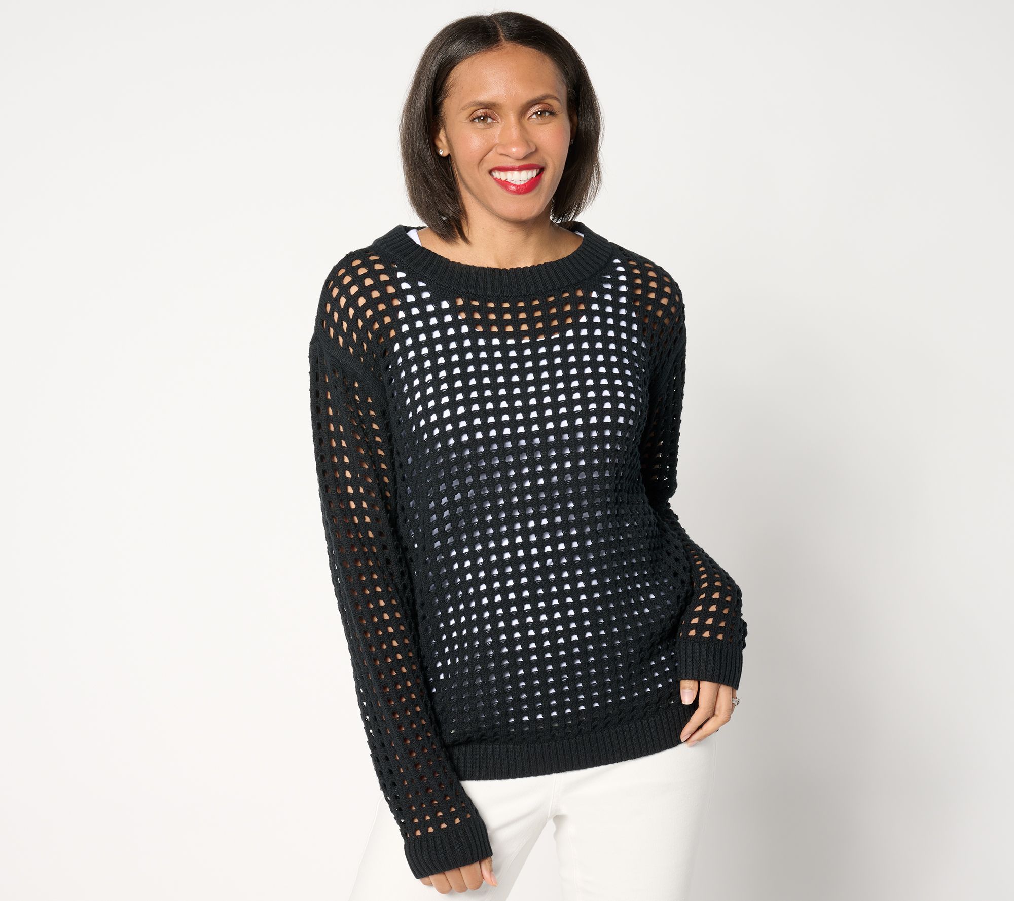 Joan Rivers Novelty Open Stitch Crewneck Pullover Sweater