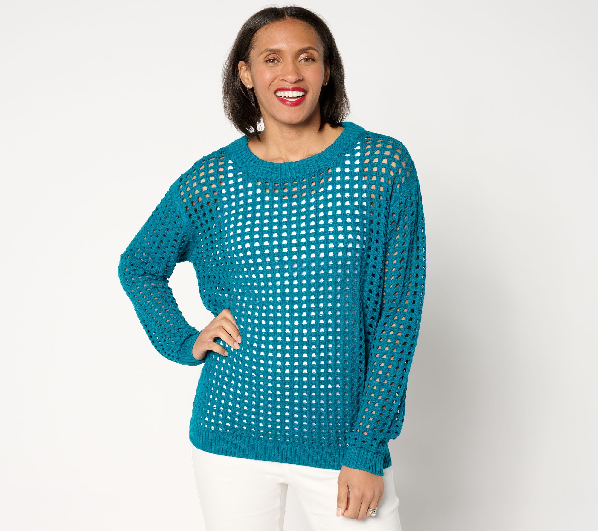 Joan Rivers Novelty Open Stitch Crewneck Pullover Sweater