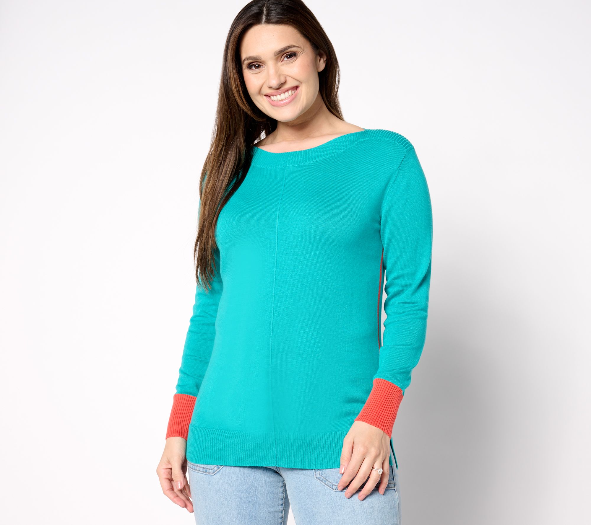 Belle by Kim Gravel Boat Neck Sweater with Contrast Cuff