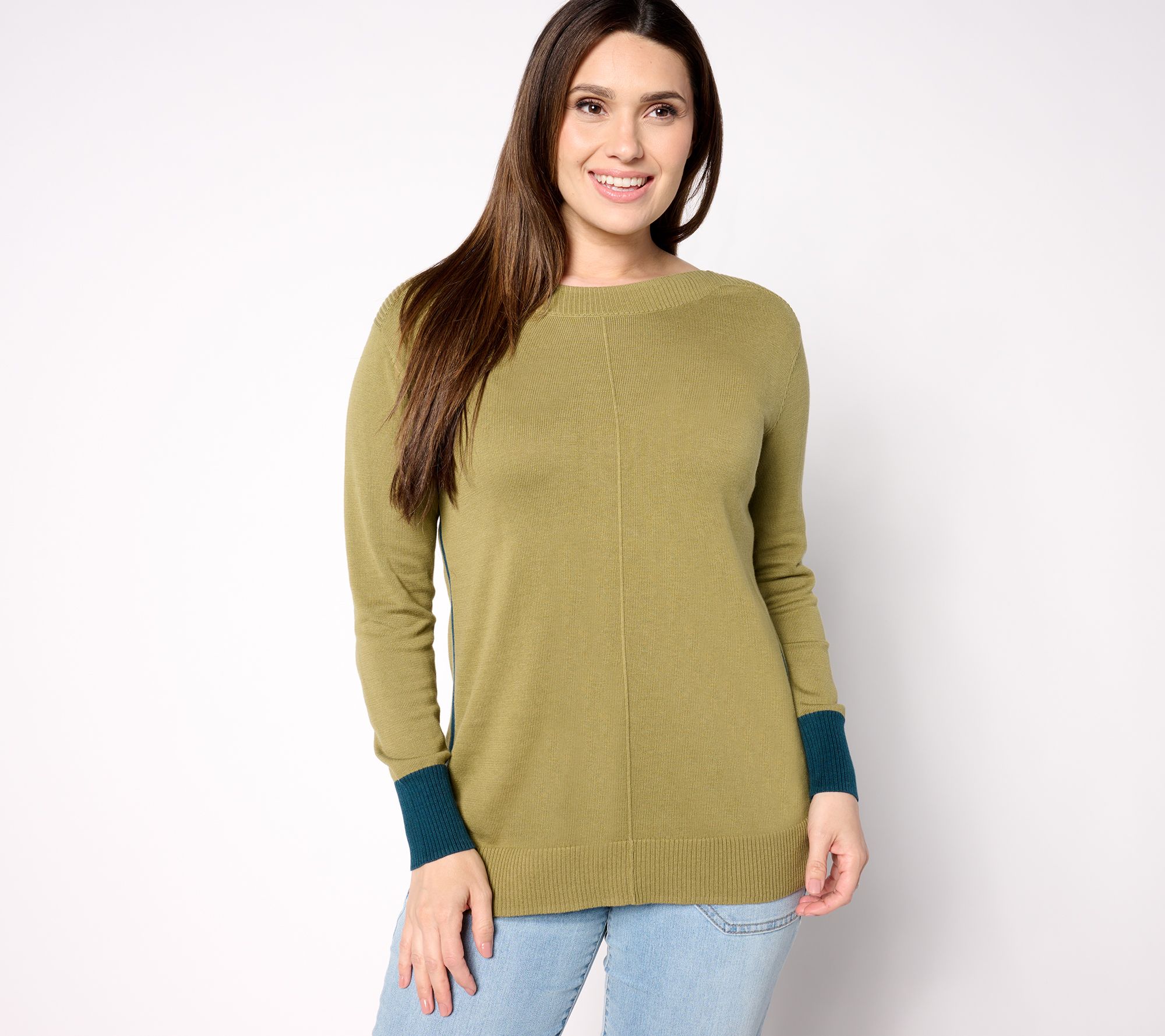 Belle by Kim Gravel Boat Neck Sweater with Contrast Cuff