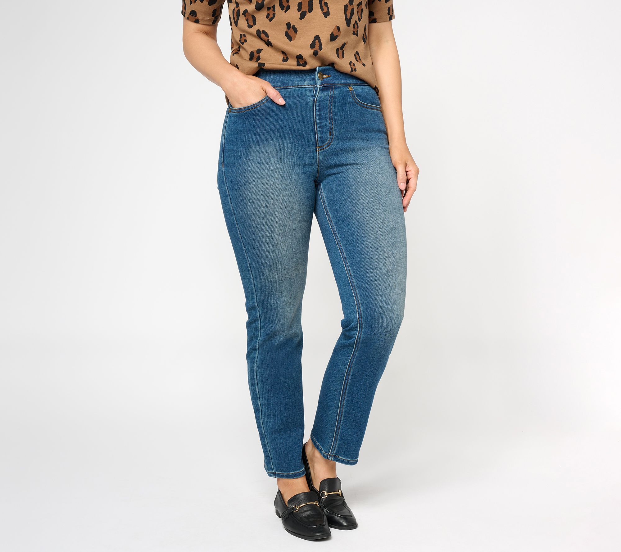 "As Is" Isaac Mizrahi Live! Tall Indigo Divine Pull On Straight Jeans