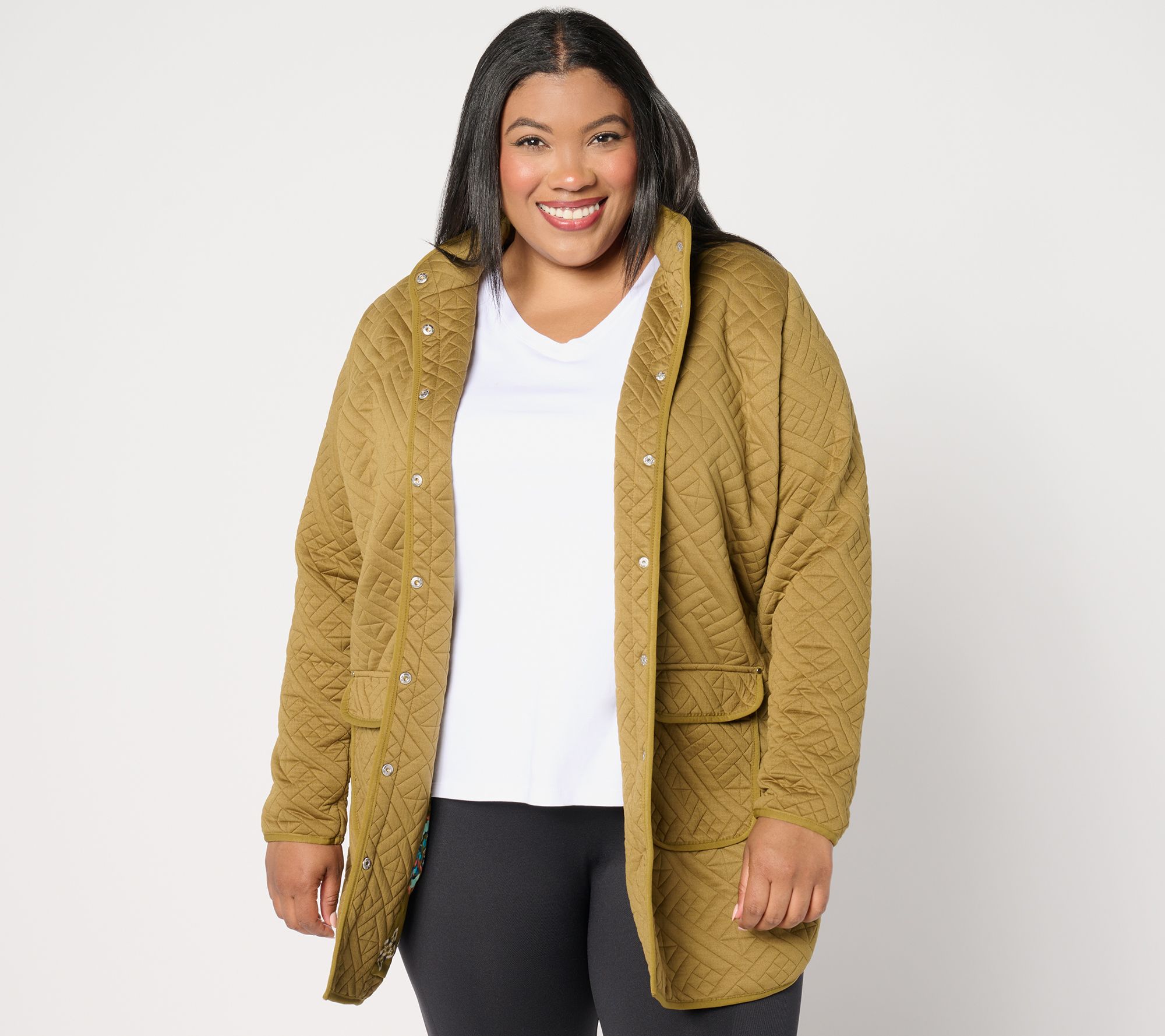 Sport Savvy Petite Quilted Knit Long Snap Front Jacket