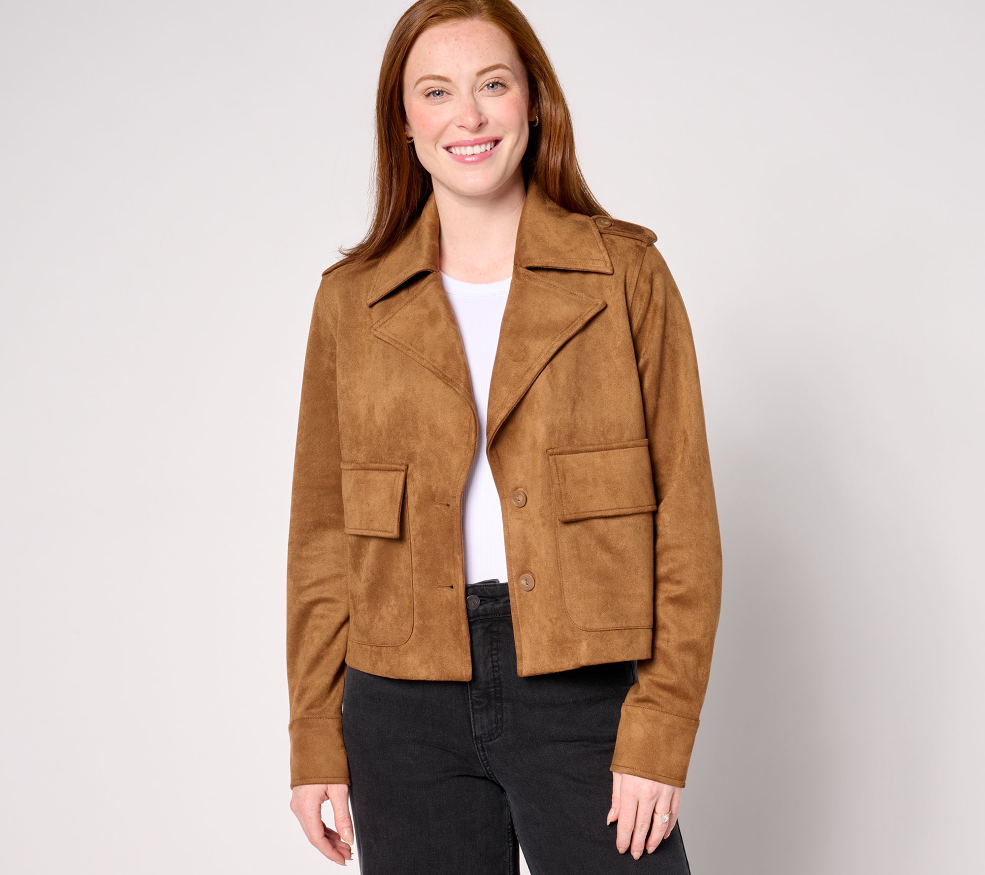 Me by Jennie Garth Faux Suede Jacket with Utility Details