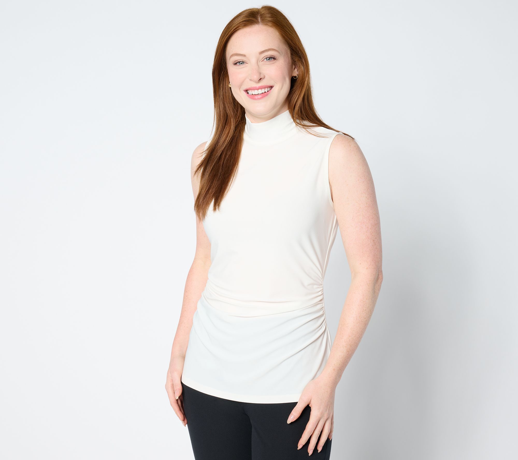 Dennis Basso Mock Neck Top with Waist Shirring