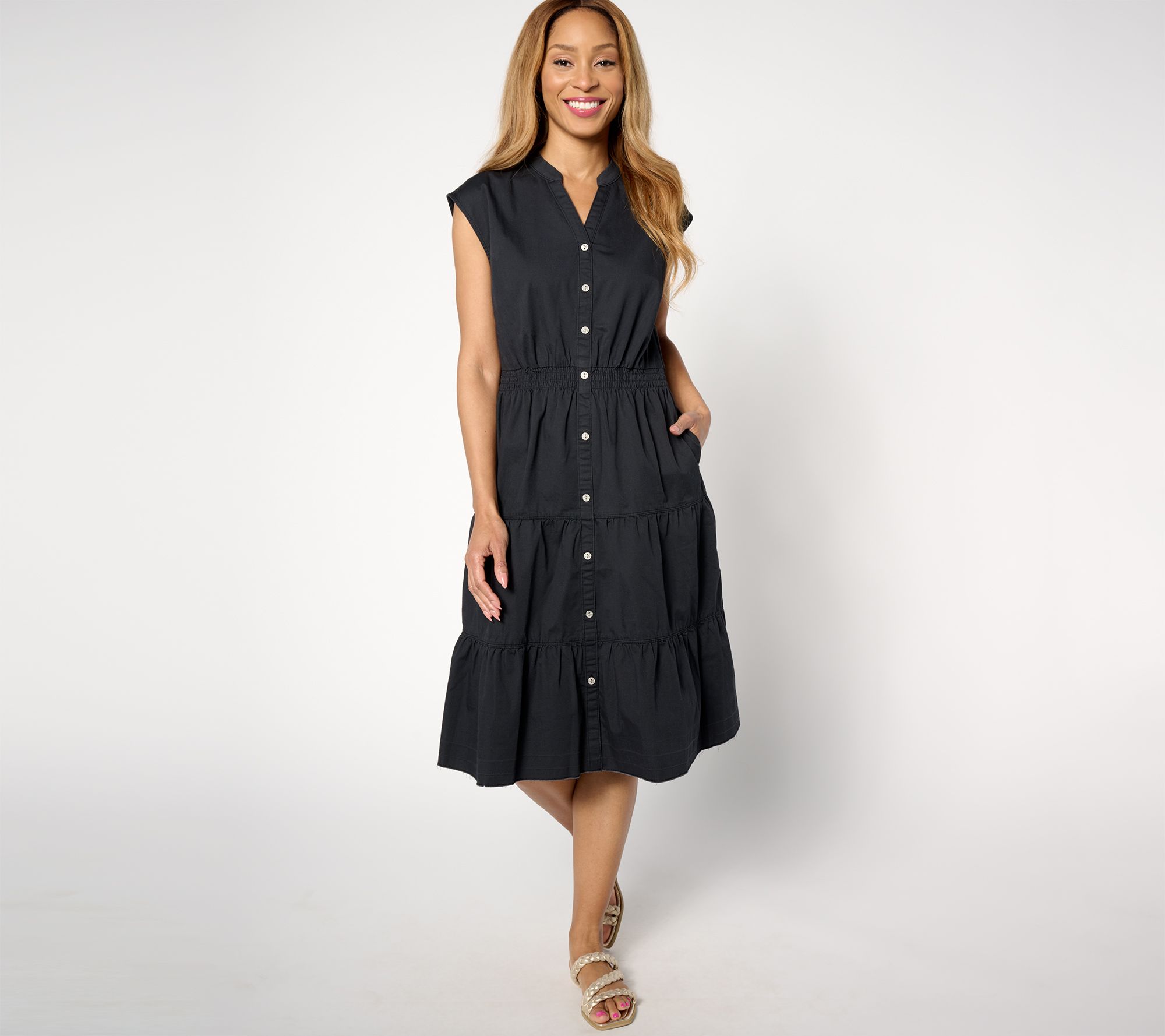 "As Is" Denim & Co. Canyon Retreat Smocked Waist Denim Dress- Colors