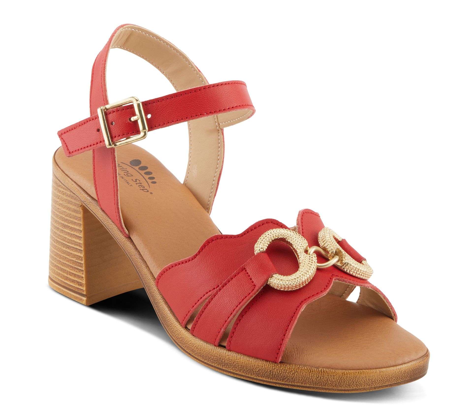 Spring Step Leather Stacked Heel Sandals - Sardinia