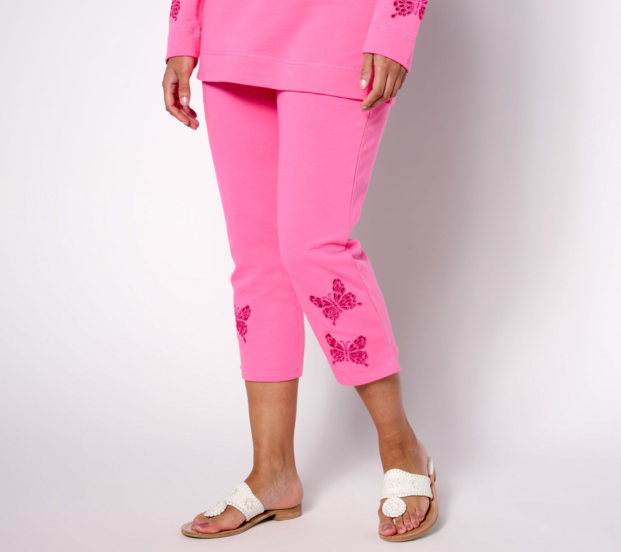 "As Is" Quacker Factory Short Eyelet Elegance French Terry Crop Pant