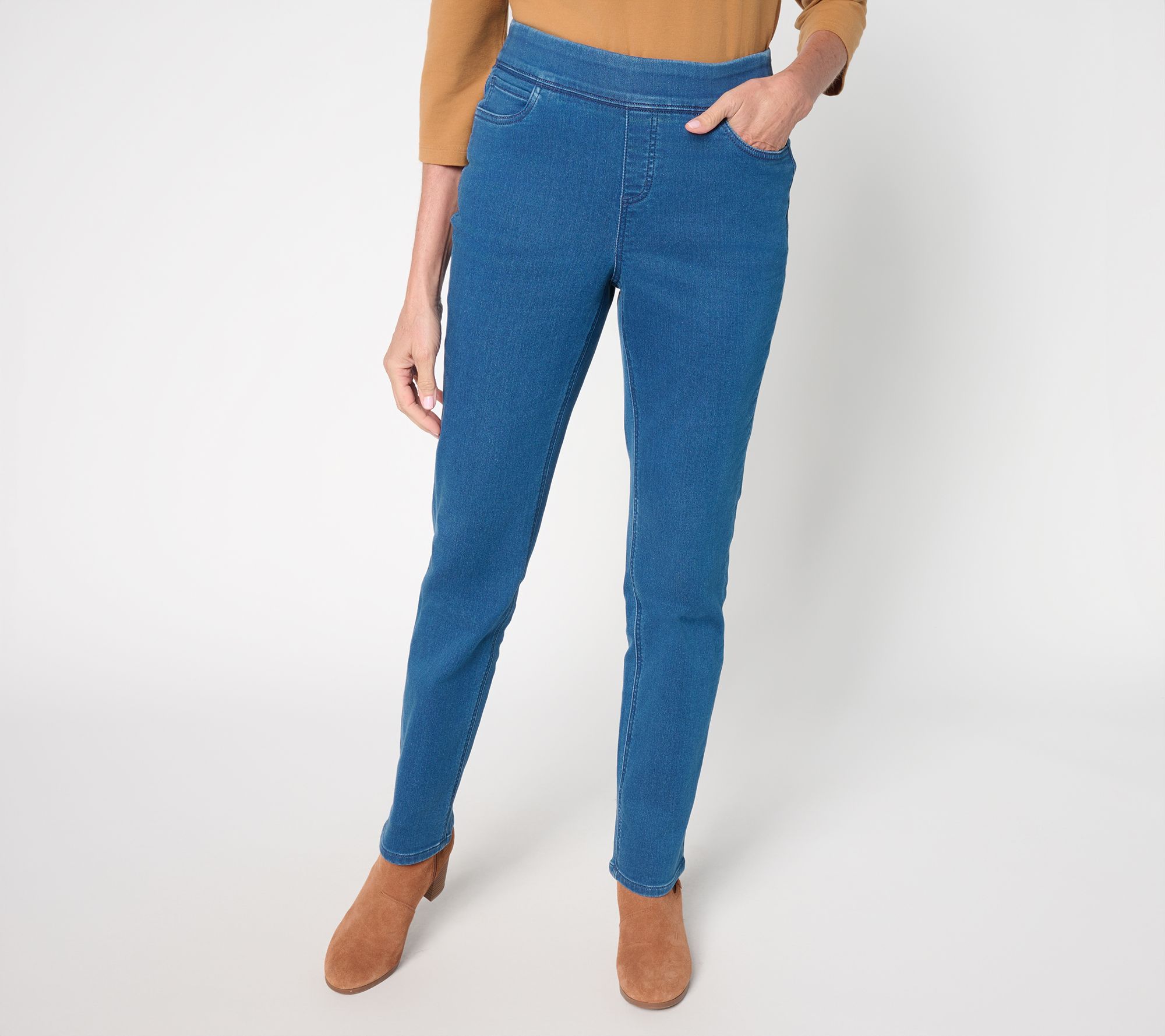 Denim & Co. Regular Comfy Knit Straight Leg Pull-On Jean