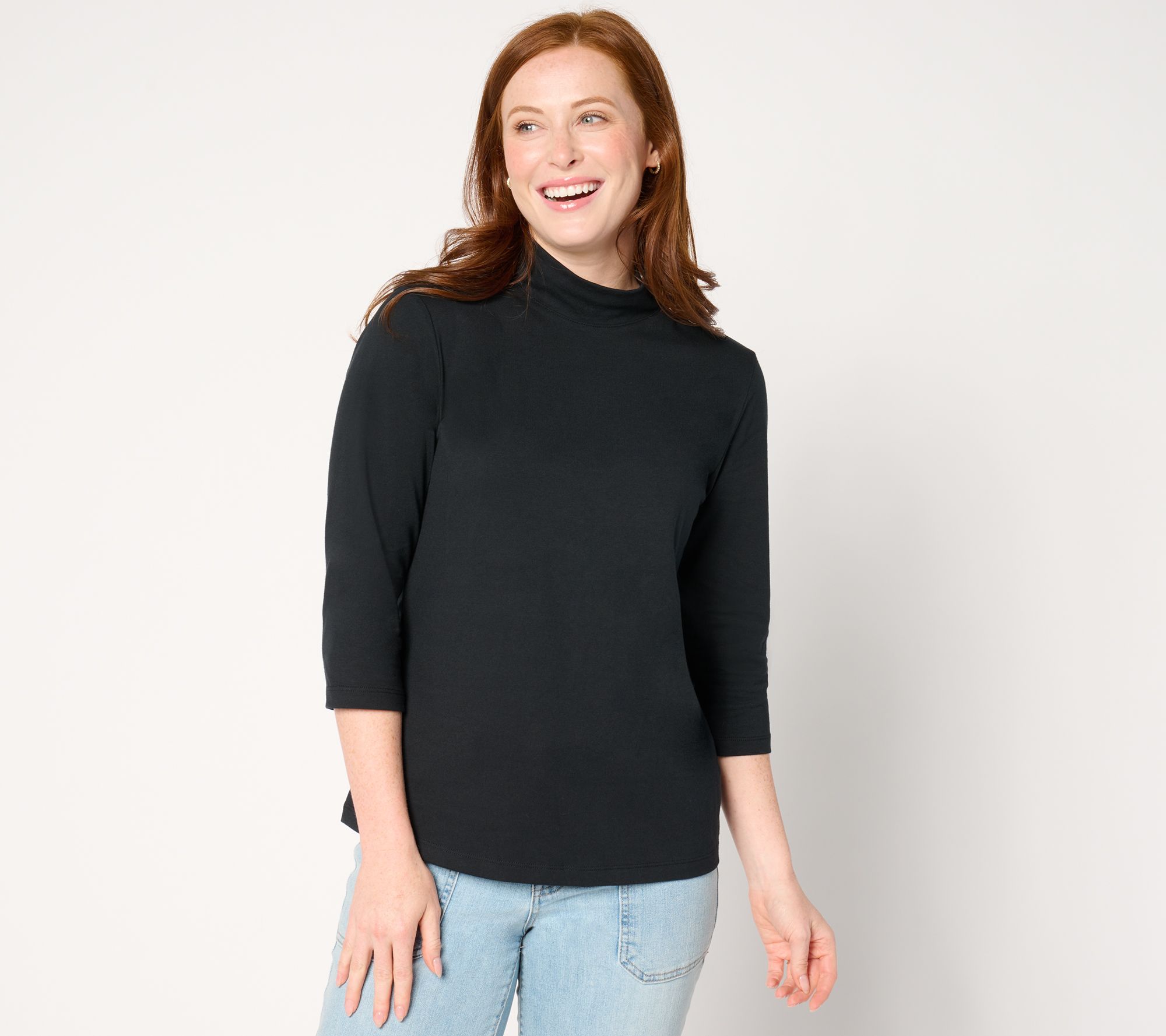 Denim & Co. Essentials Perfect Jersey 3/4 Sleeve Mock Neck Top