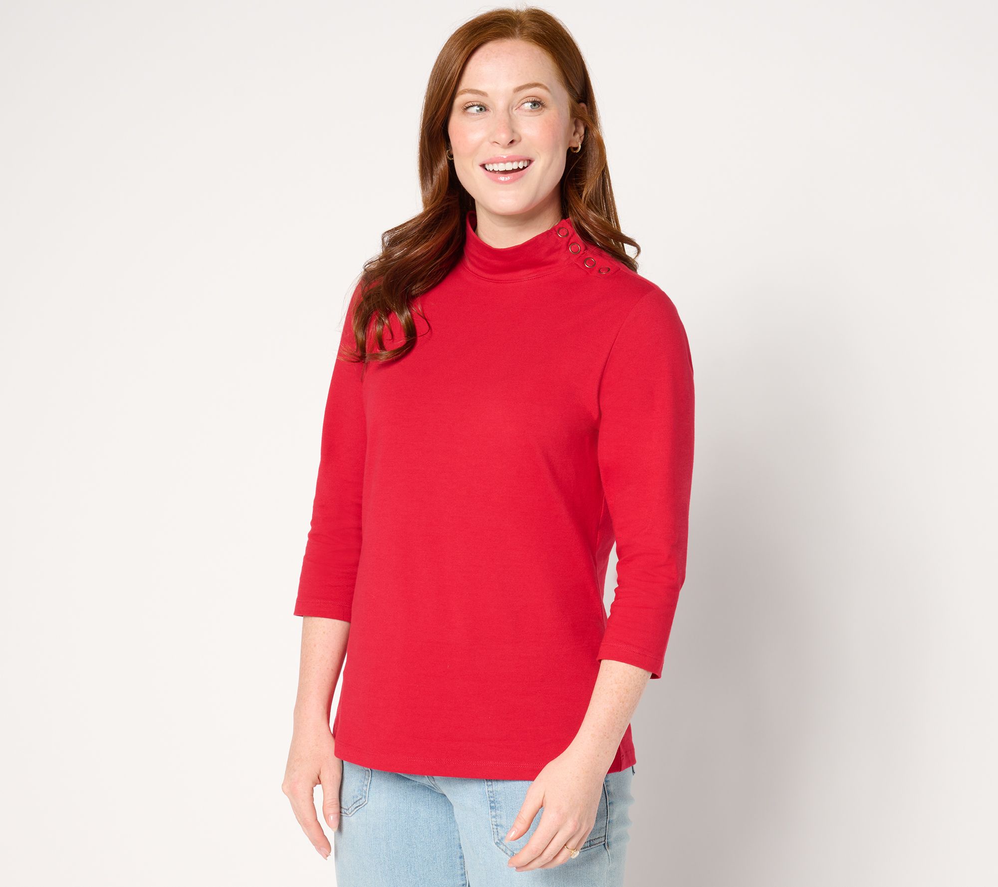 Denim & Co. Essentials Perfect Jersey 3/4 Sleeve Mock Neck Top