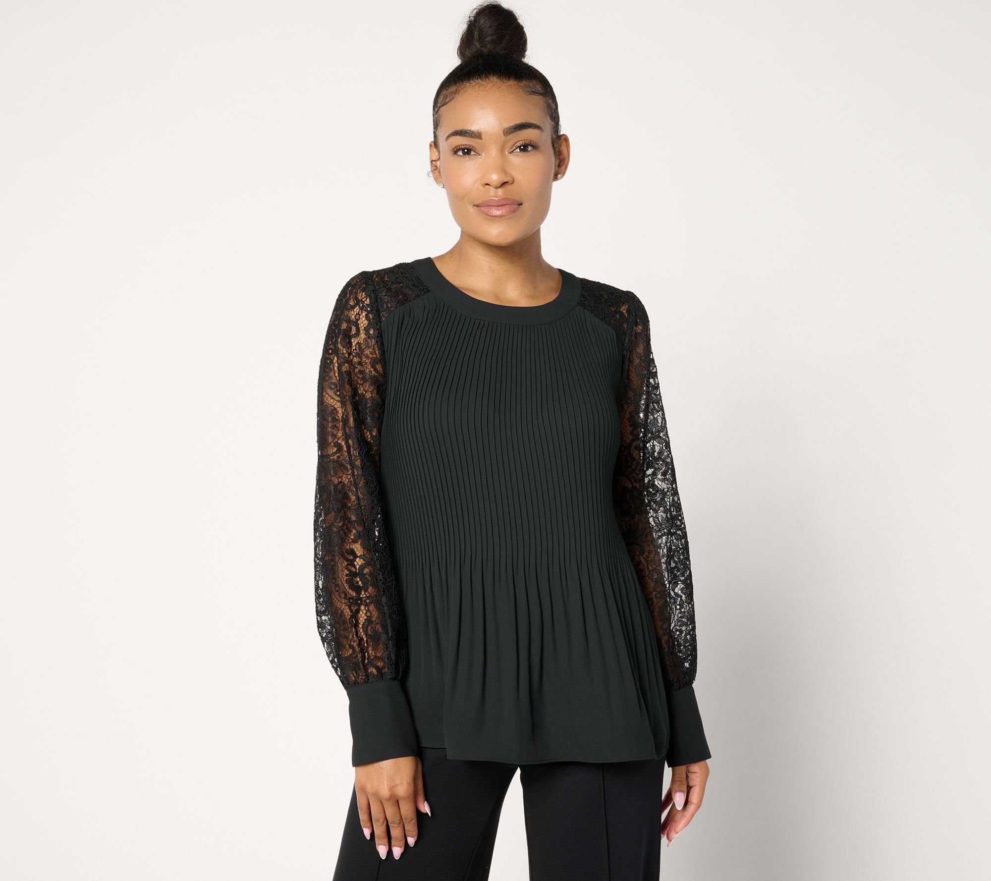 BEAUTIFUL by Lawrence Zarian Lace Detailed Pleated Blouse