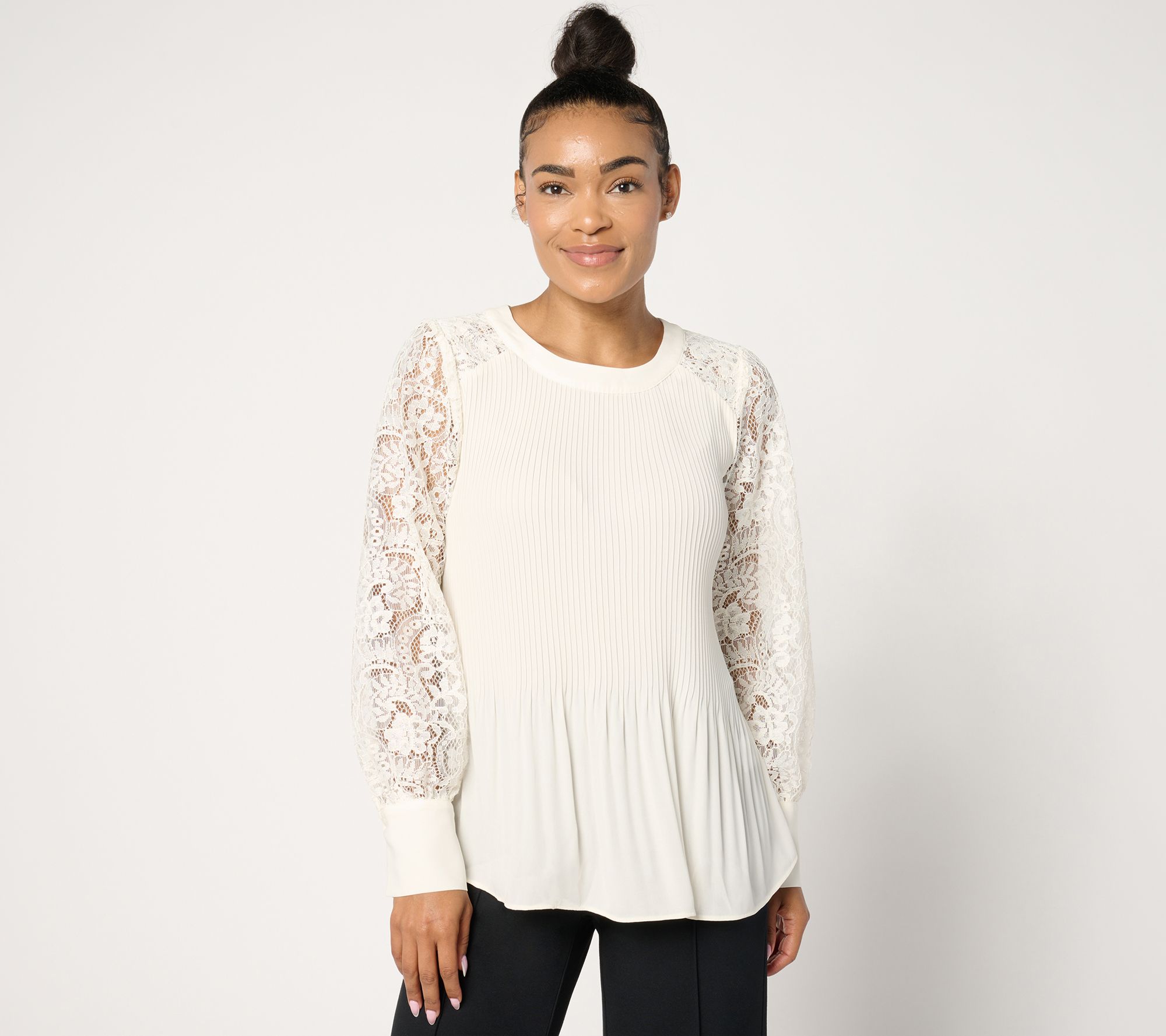 BEAUTIFUL by Lawrence Zarian Lace Detailed Pleated Blouse