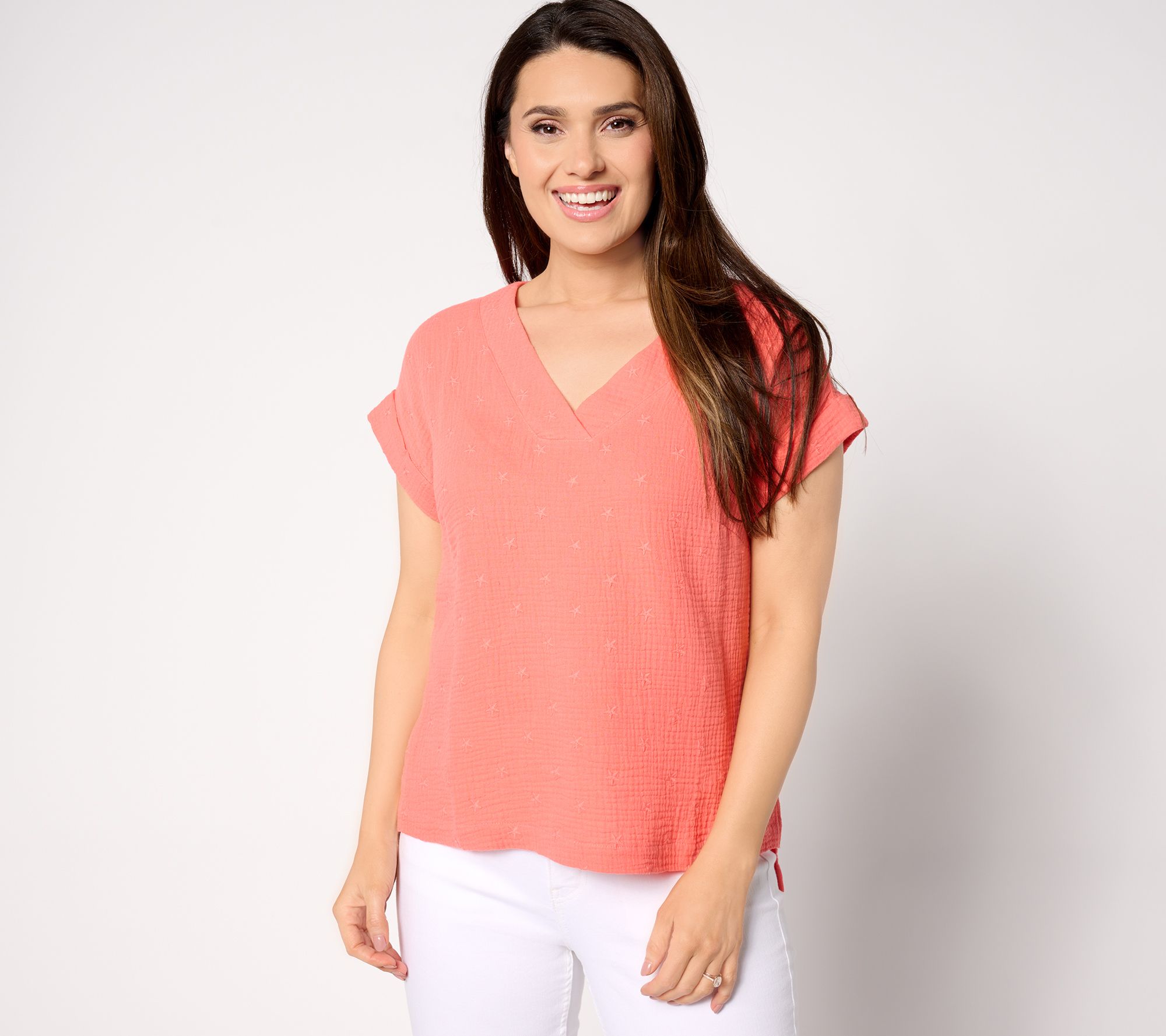 "As Is" Belle Beach by Kim Gravel Star Spangled Cotton Gauze Top