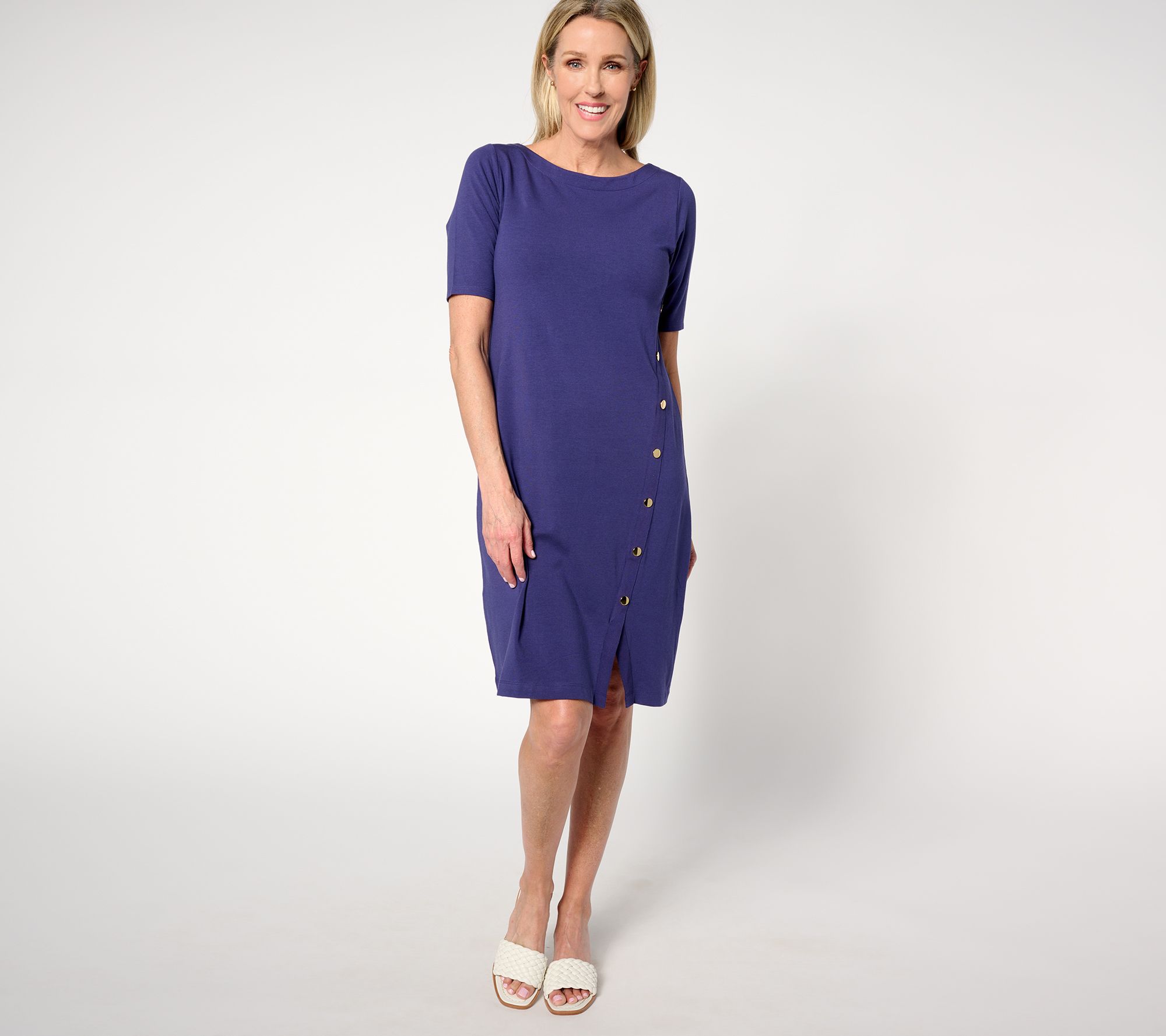 "As Is" Isaac Mizrahi Live! Petite Printed Elbow Slv Knee Length Dress