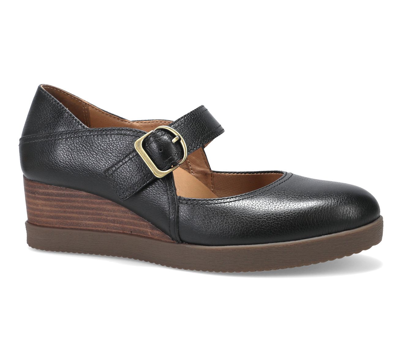 Dansko Black Waterproof Milled Wedge Mary Jane- Sandy