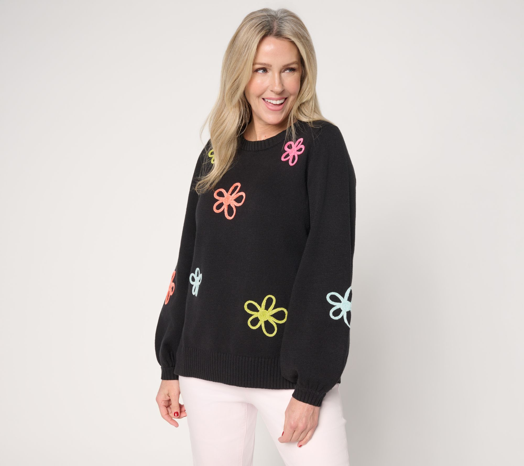 Belle by Kim Gravel Femme Flowers Chenille Daisy Sweater
