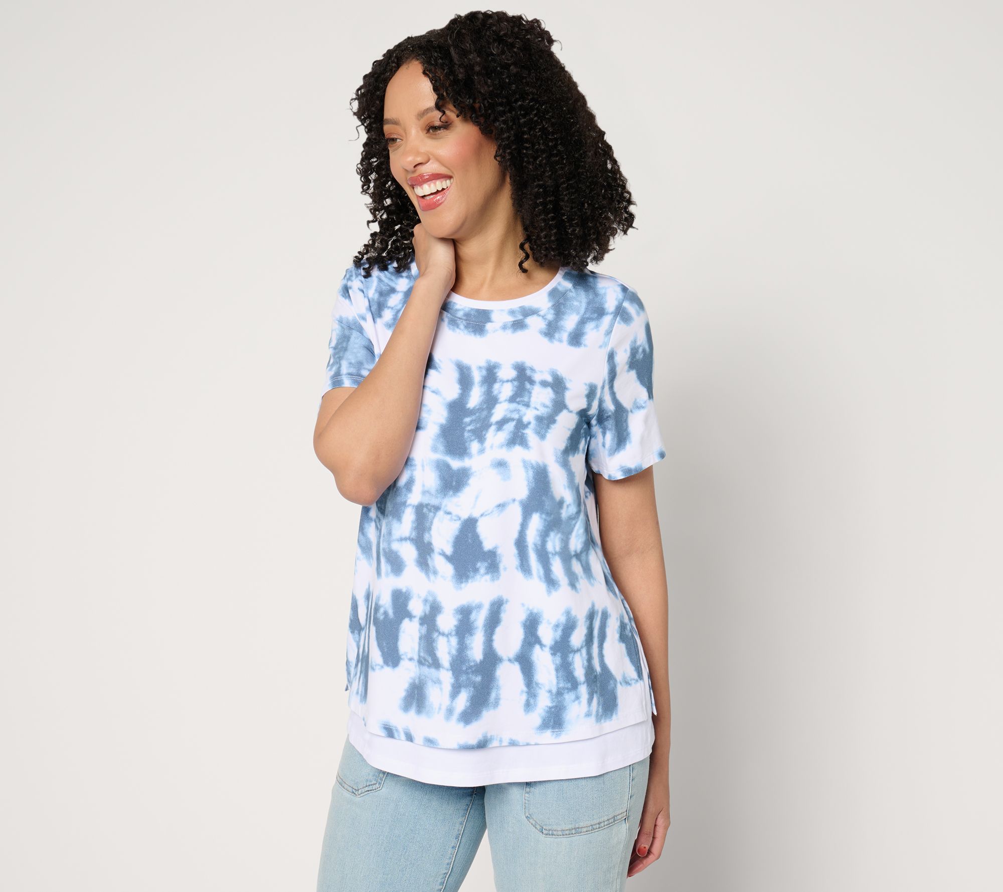 AnyBody Cozy Knit Jersey 2 For 1 Printed Tee