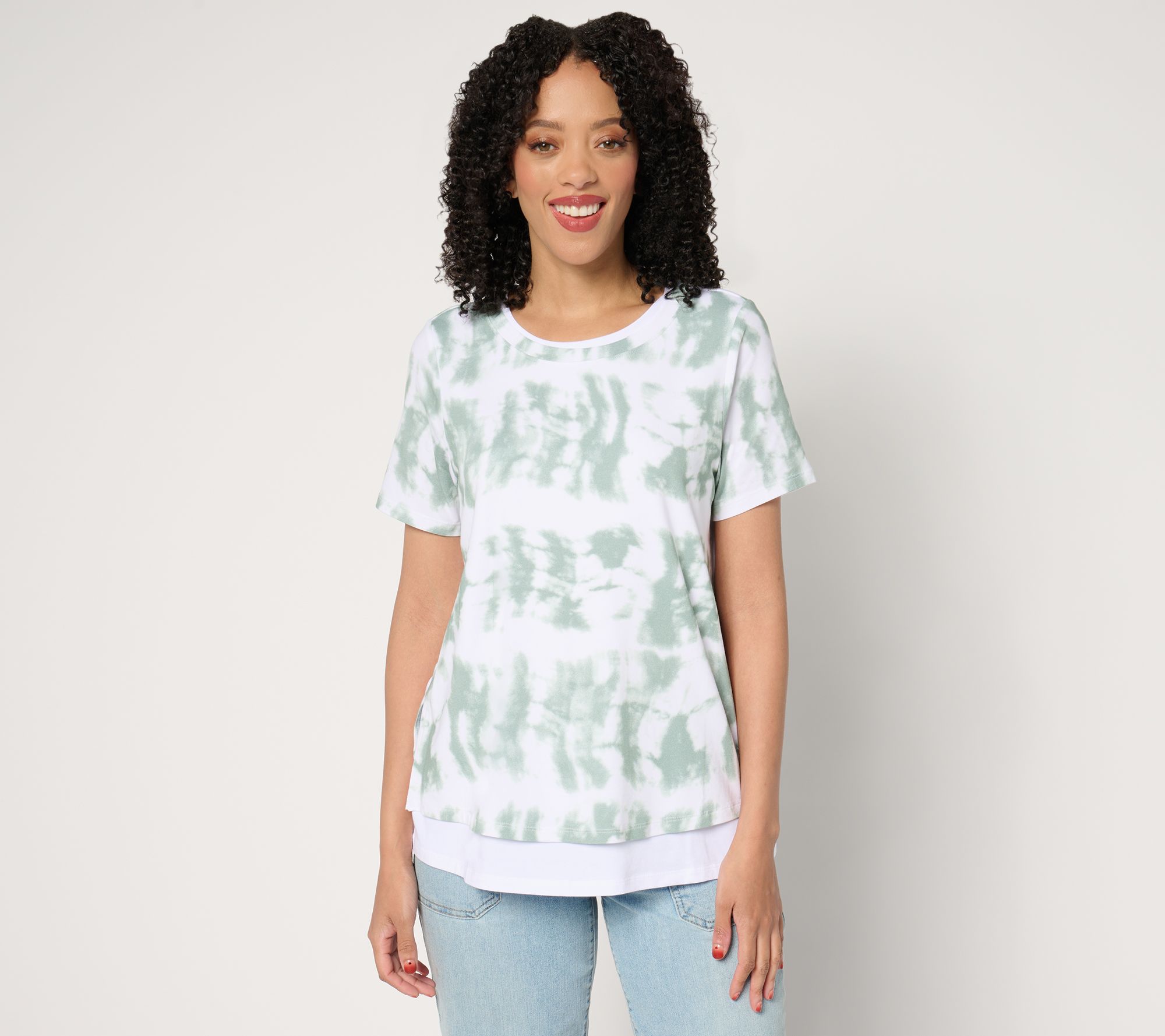 AnyBody Cozy Knit Jersey 2 For 1 Printed Tee