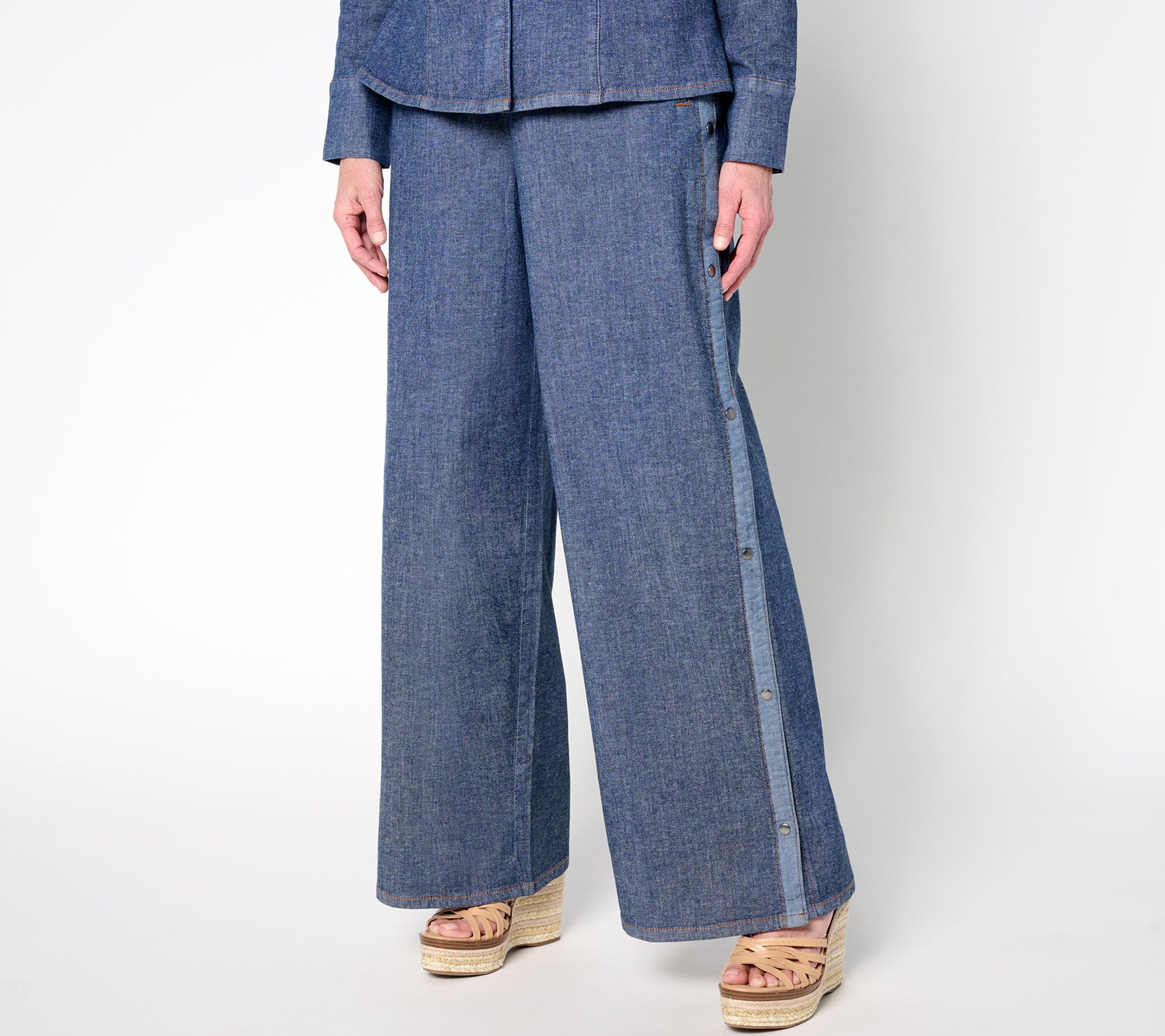 Peace Love World Petite Snap Side Full Length Denim Pant