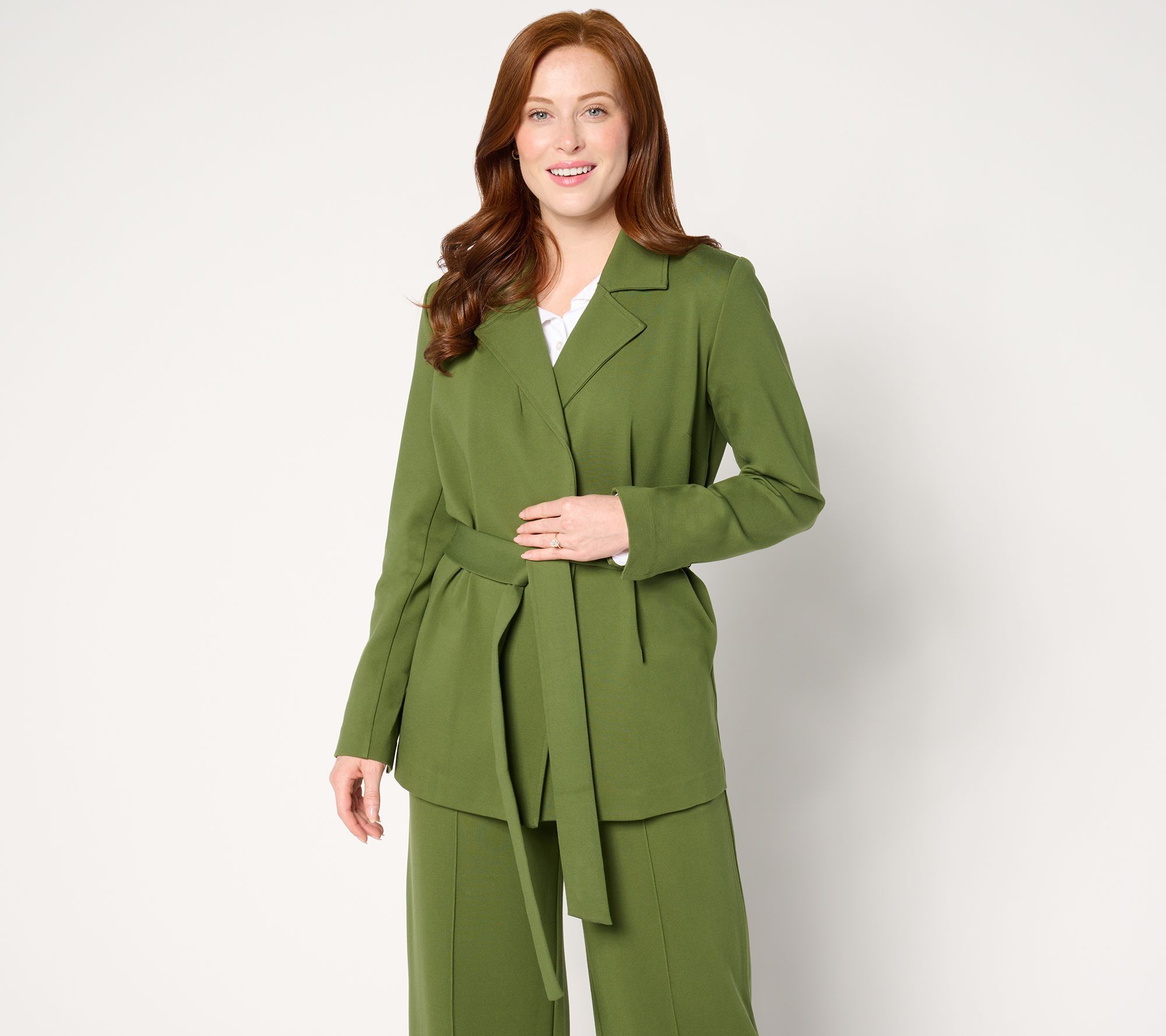 "As Is" Isaac Mizrahi Live! Petite Luxe Ponte Wrap Jacket w/ Belt