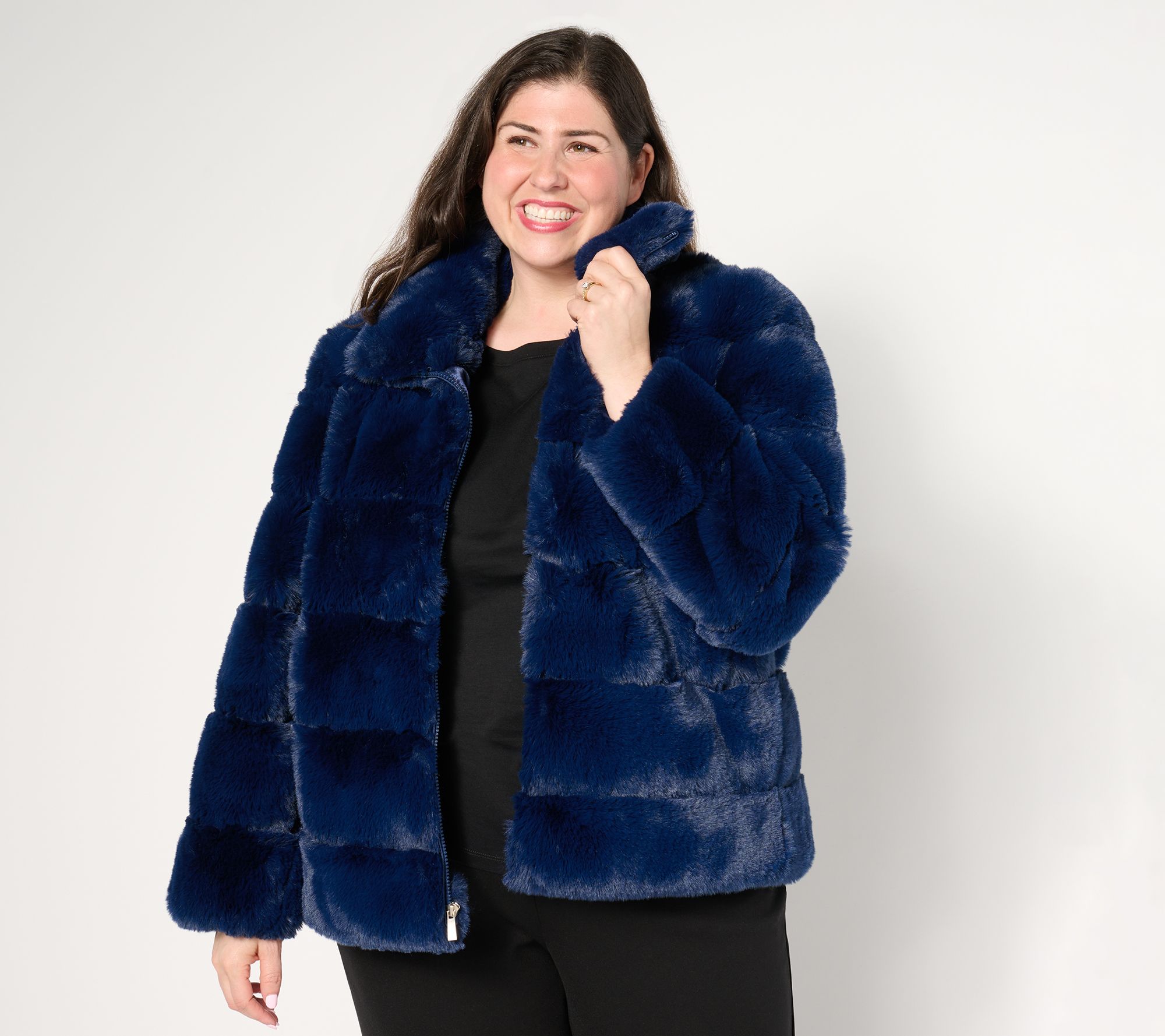 "As Is" Dennis Basso Zip Front Sculpted Faux Fur Jacket