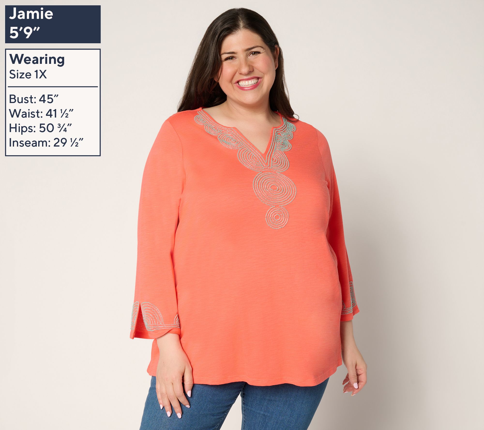 キミジマ ブティック ＊ KIMIJIMA  ニット アンサンブル(36) Bellisima by Kim Gravel Slub Knit Boutique Beaded Tunic - QVC.com