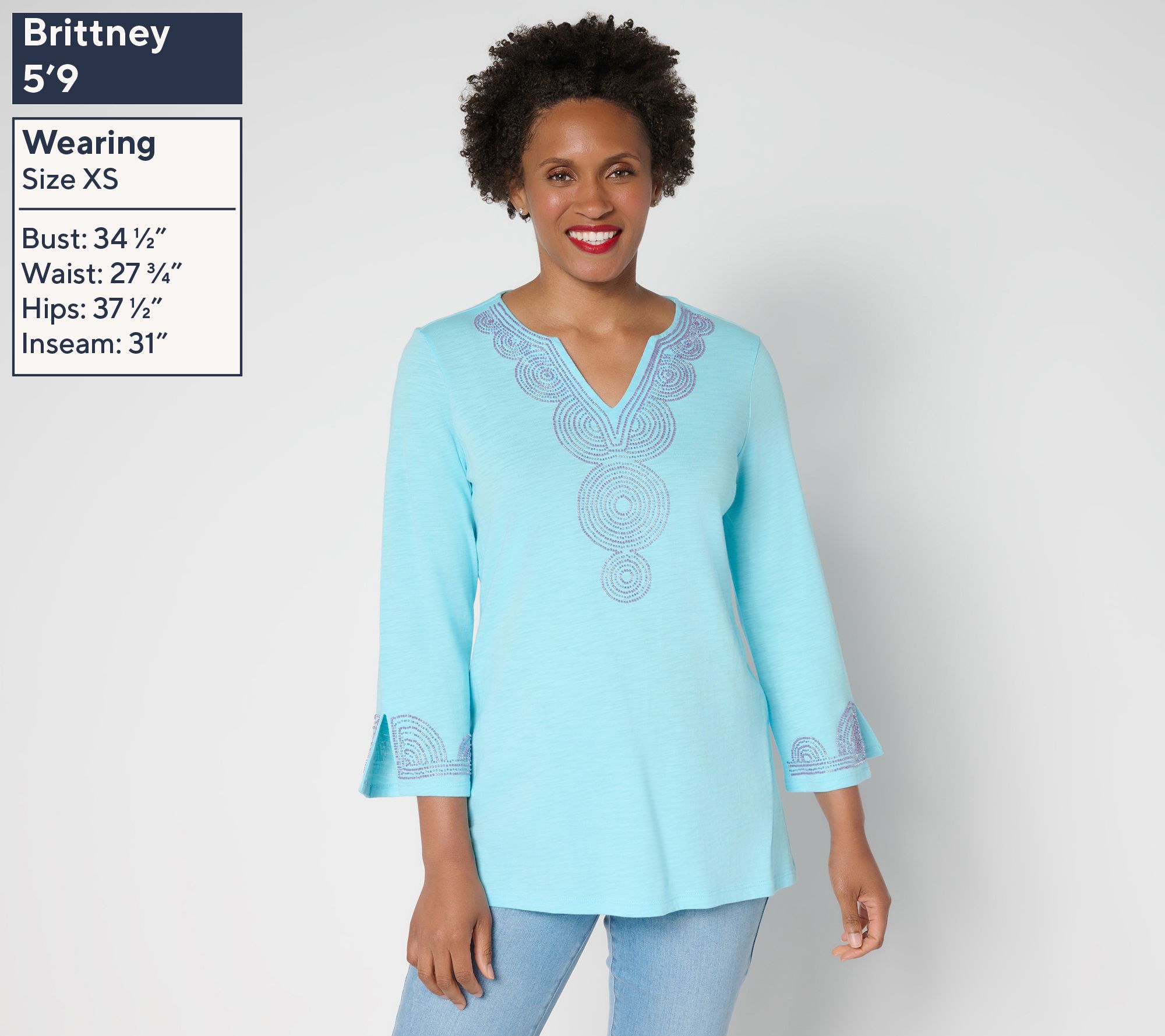 キミジマ ブティック ＊ KIMIJIMA  ニット アンサンブル(36) Bellisima by Kim Gravel Slub Knit Boutique Beaded Tunic - QVC.com