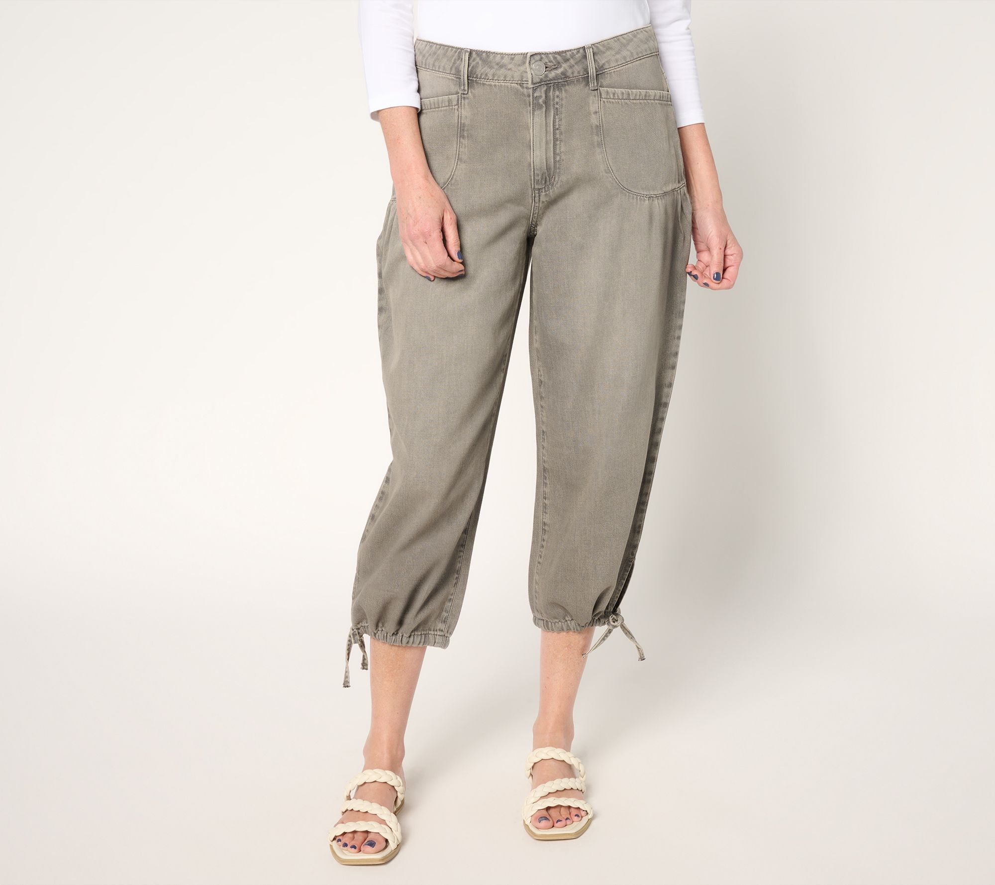 LOGO by Lori Goldstein Petite Cotton Chambray Cropped Pants