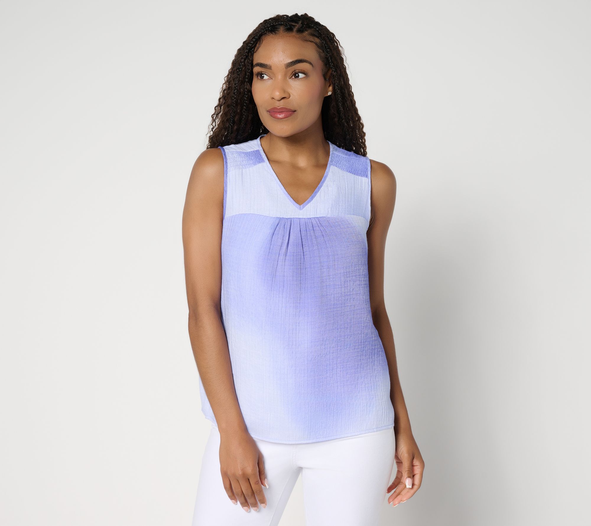 nicole by Nicole Miller Sally Pucker Lined V-Neck Tank Top