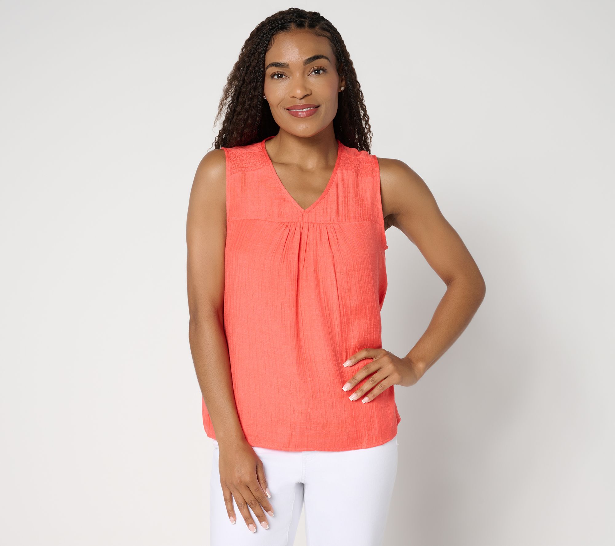 nicole by Nicole Miller Sally Pucker Lined V-Neck Tank Top