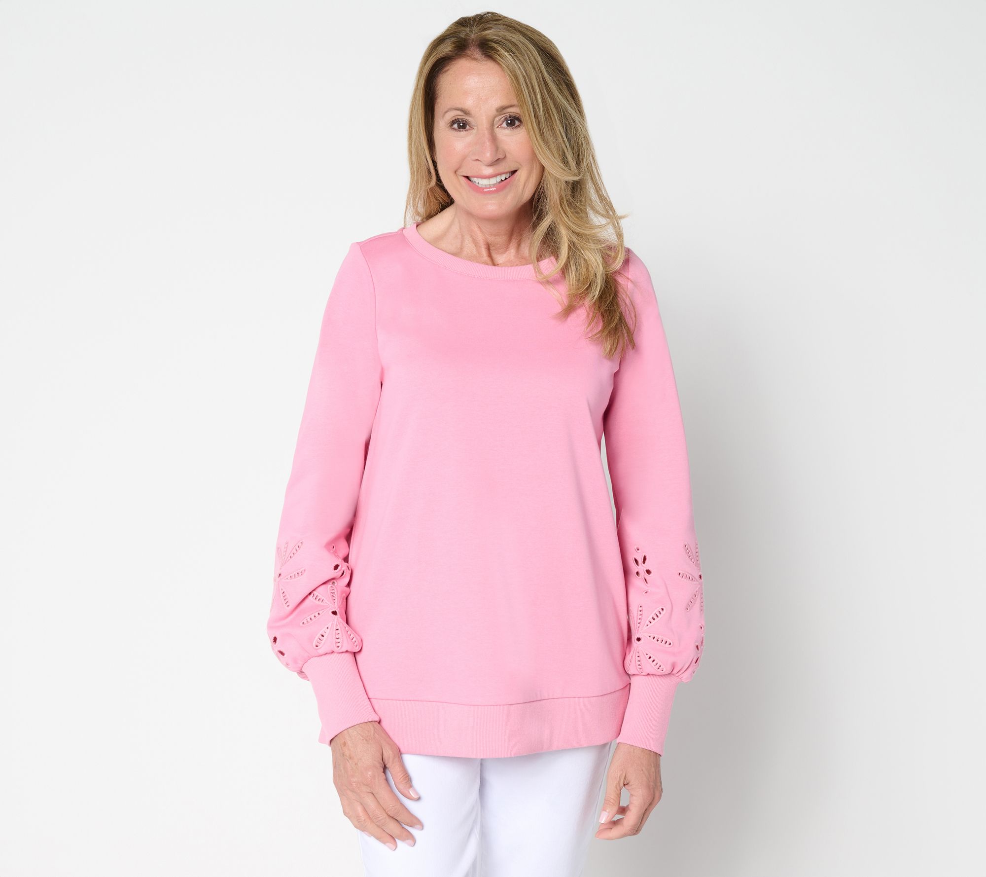 Belle by Kim Gravel Floral Eyelet Sleeve Sweatshirt