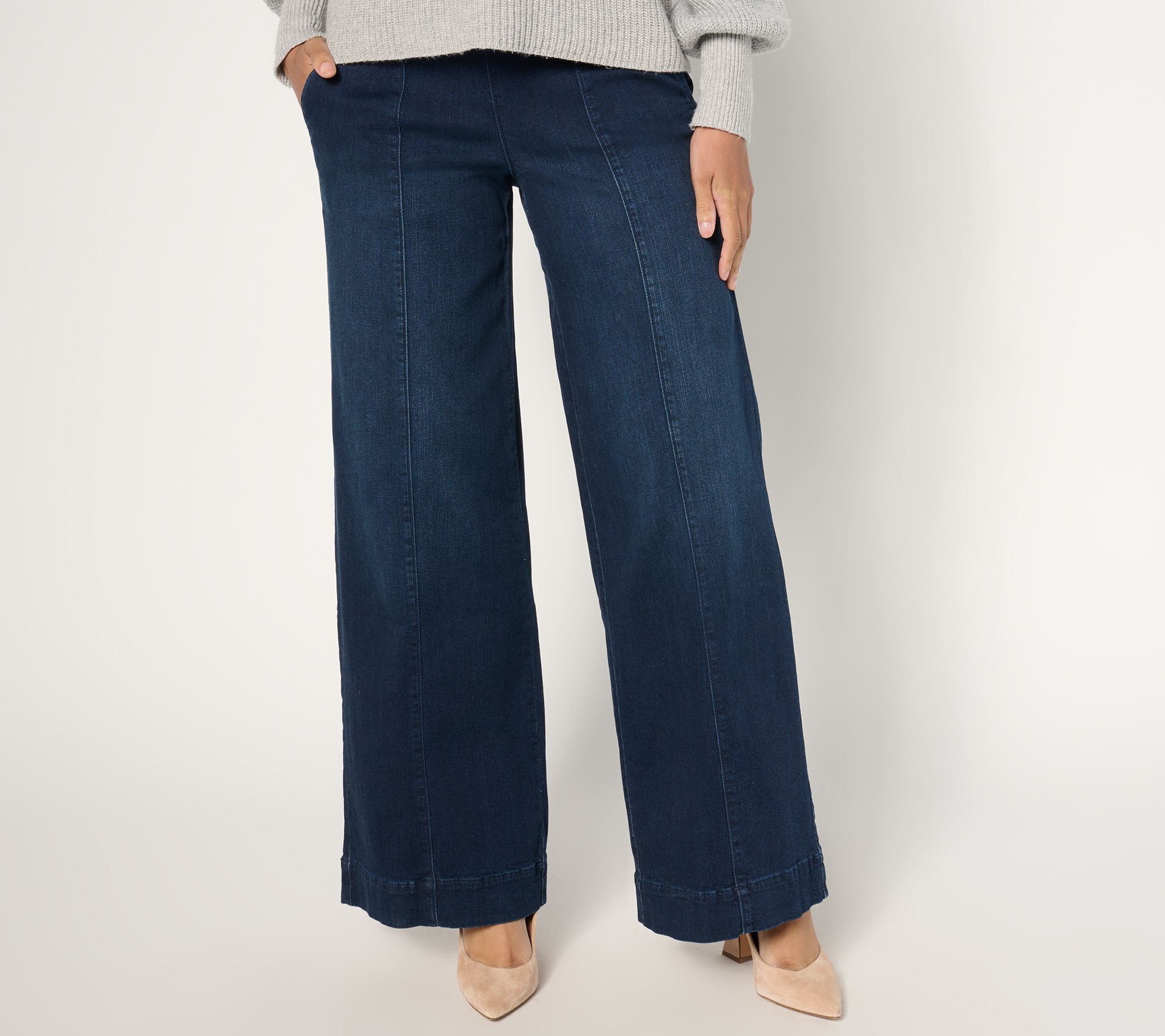 "As Is" Belle by Kim Gravel Pet TripleLuxe Denim Palazzo Topstitch Jean