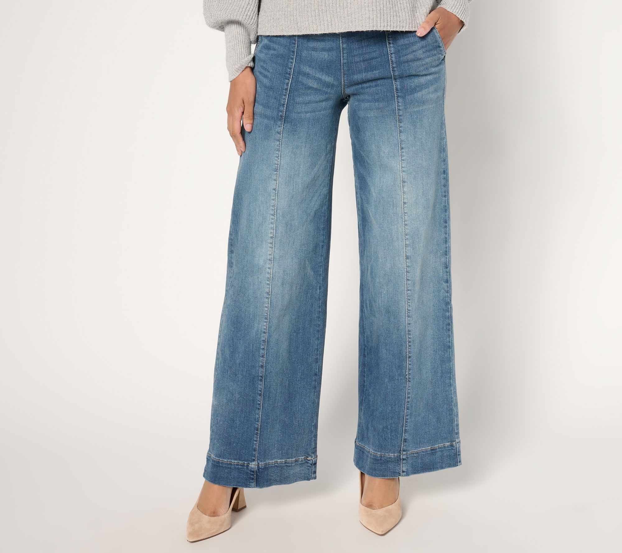 "As Is" Belle by Kim Gravel Pet TripleLuxe Denim Palazzo Topstitch Jean