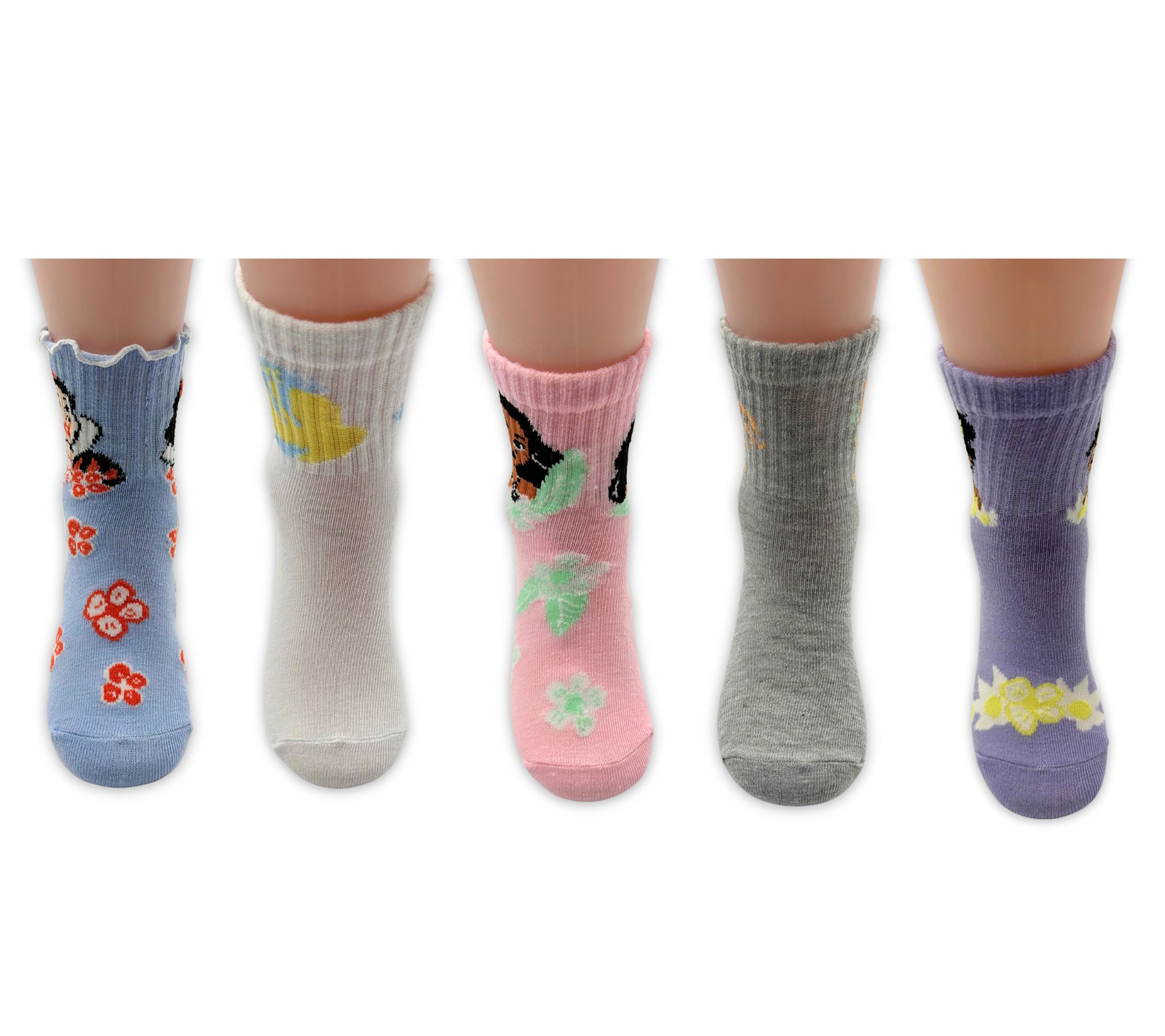 Disney Girls' Set of 5 Princess Mid-Crew Ribbed Sock Set