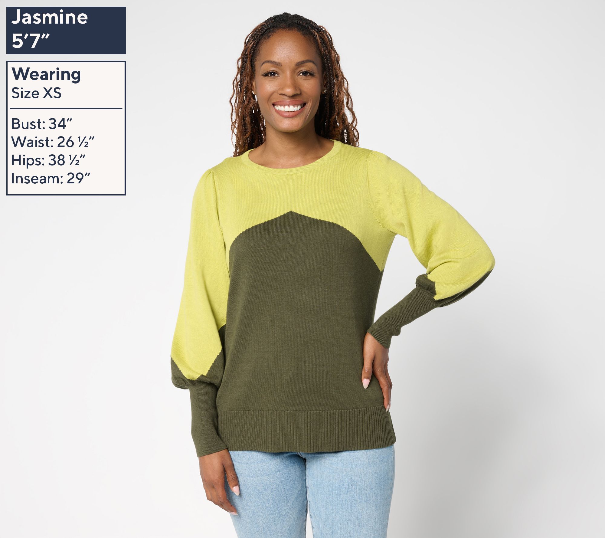Belle by Kim Gravel Diagonal Color Block Blouson Sweater - QVC.com