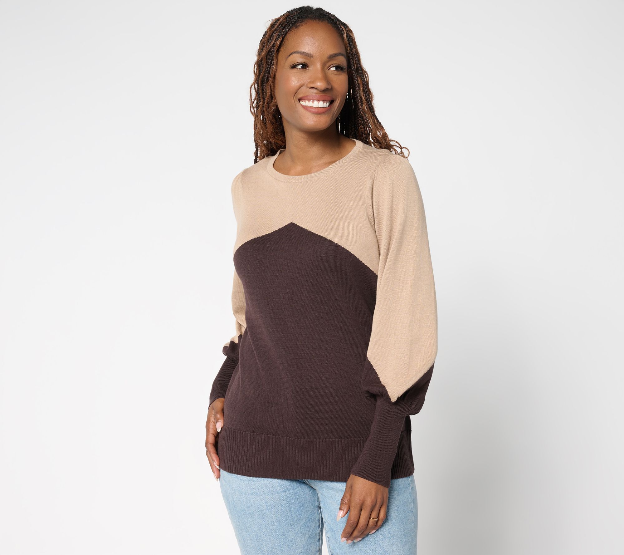 Belle by Kim Gravel Diagonal Color Block Blouson Sweater