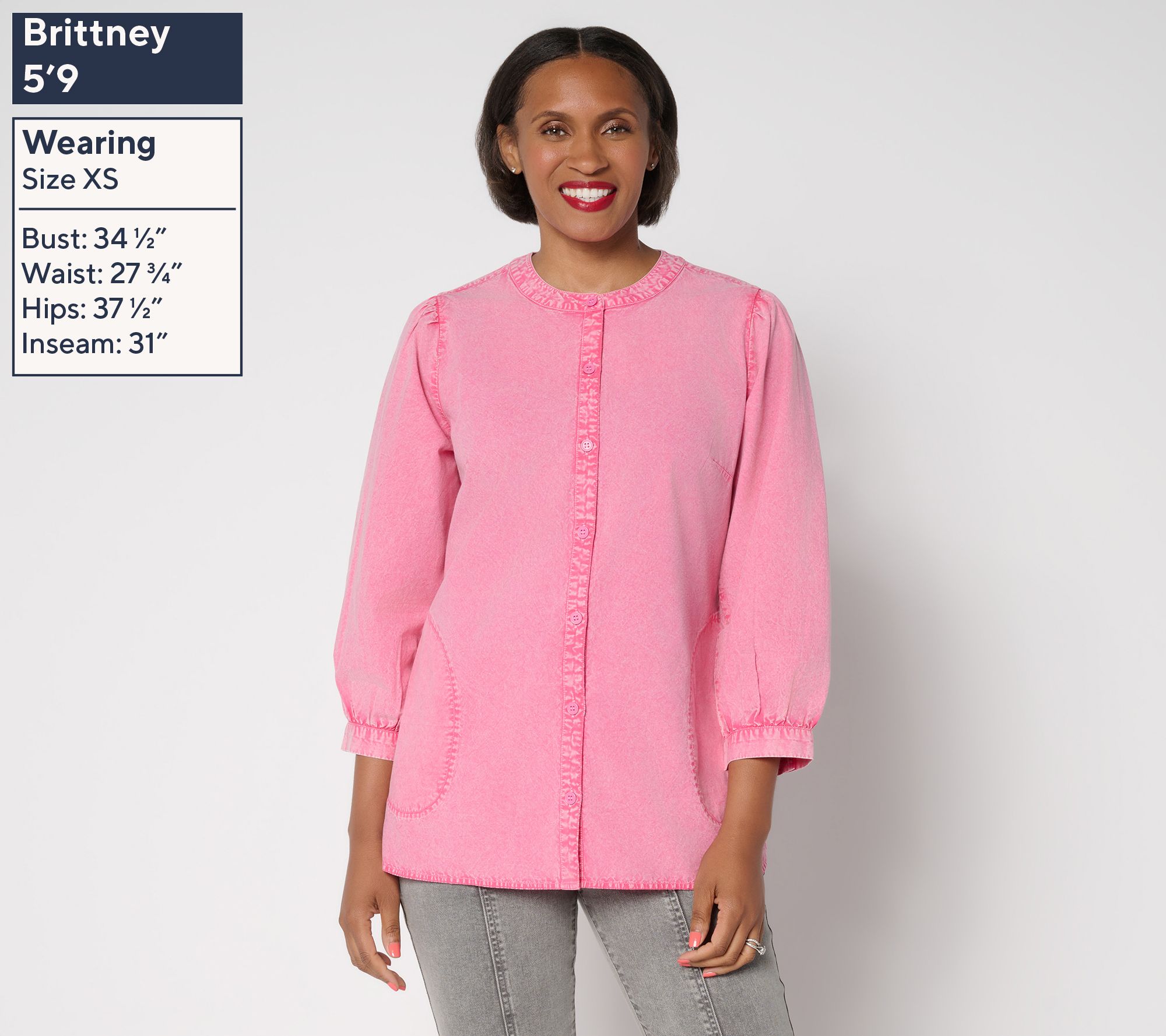 LOGO by Lori Goldstein Button Front 100% Cotton Washed Shirt