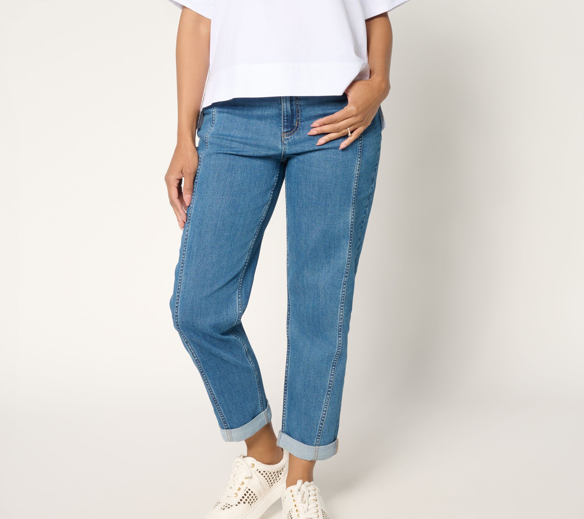 LOGO by Lori Goldstein Petite Indigo Desert Wash Boyfriend Jeans