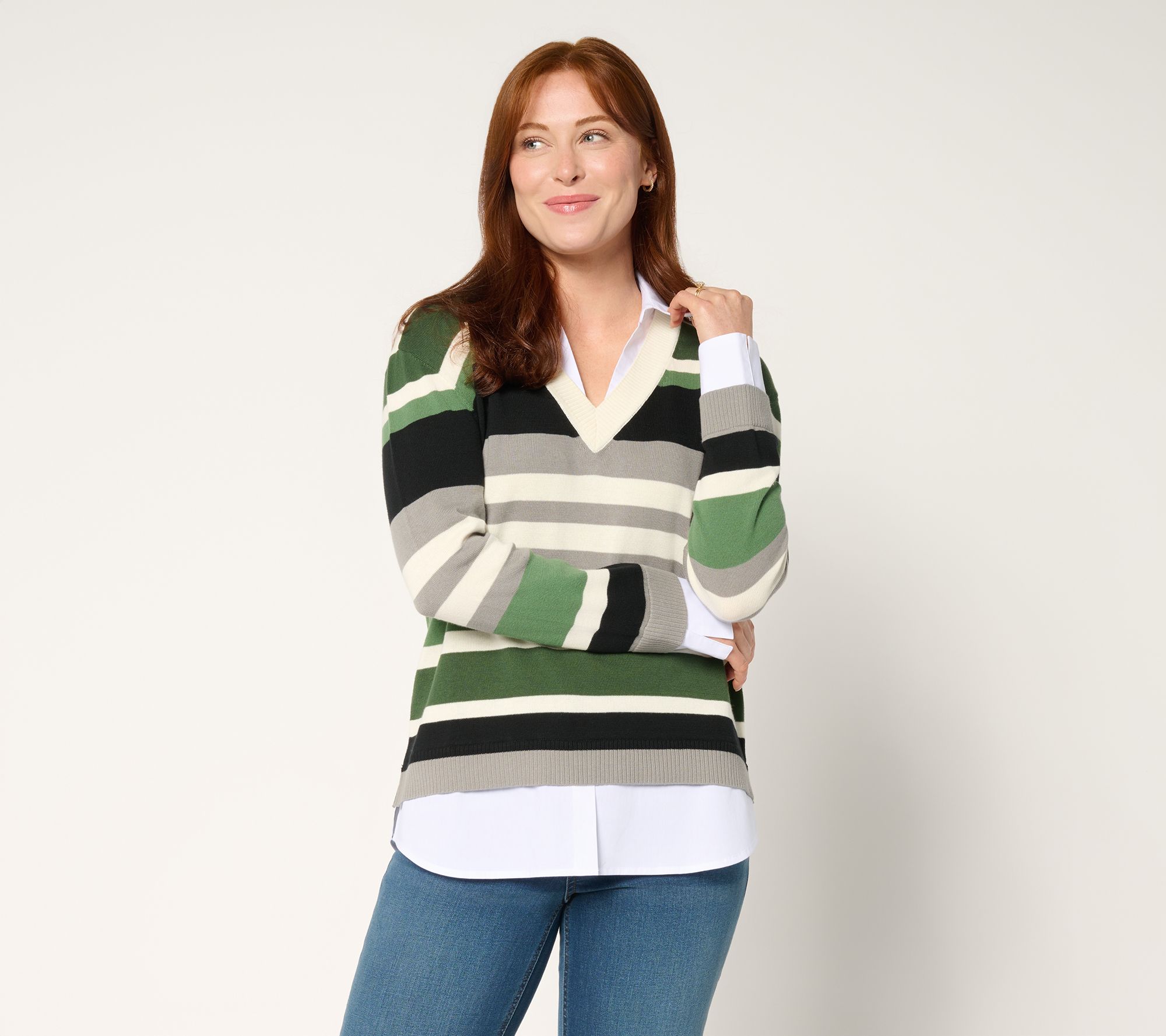 Attitudes by Renee Striped Sweater Twofer