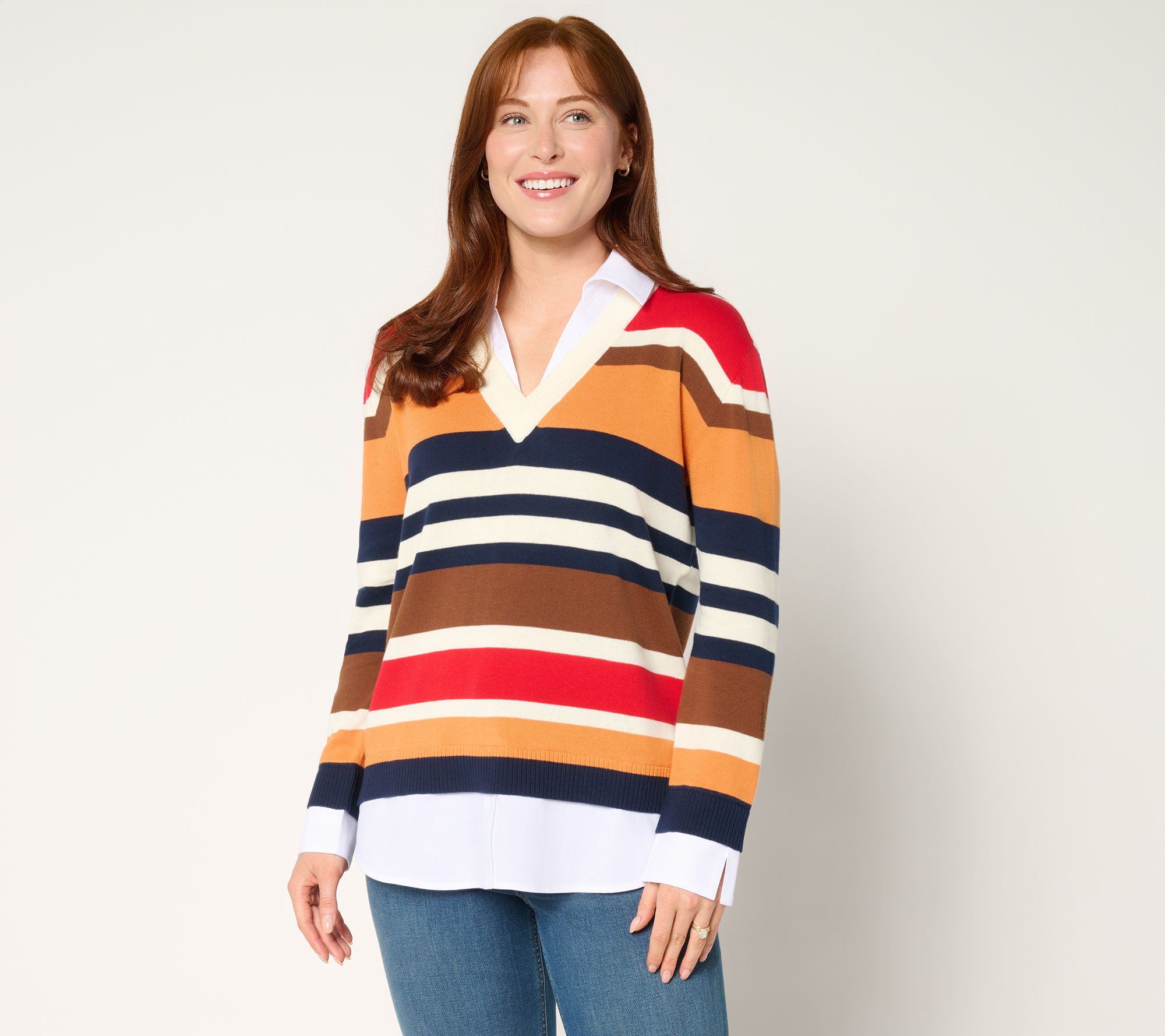 Attitudes by Renee Striped Sweater Twofer