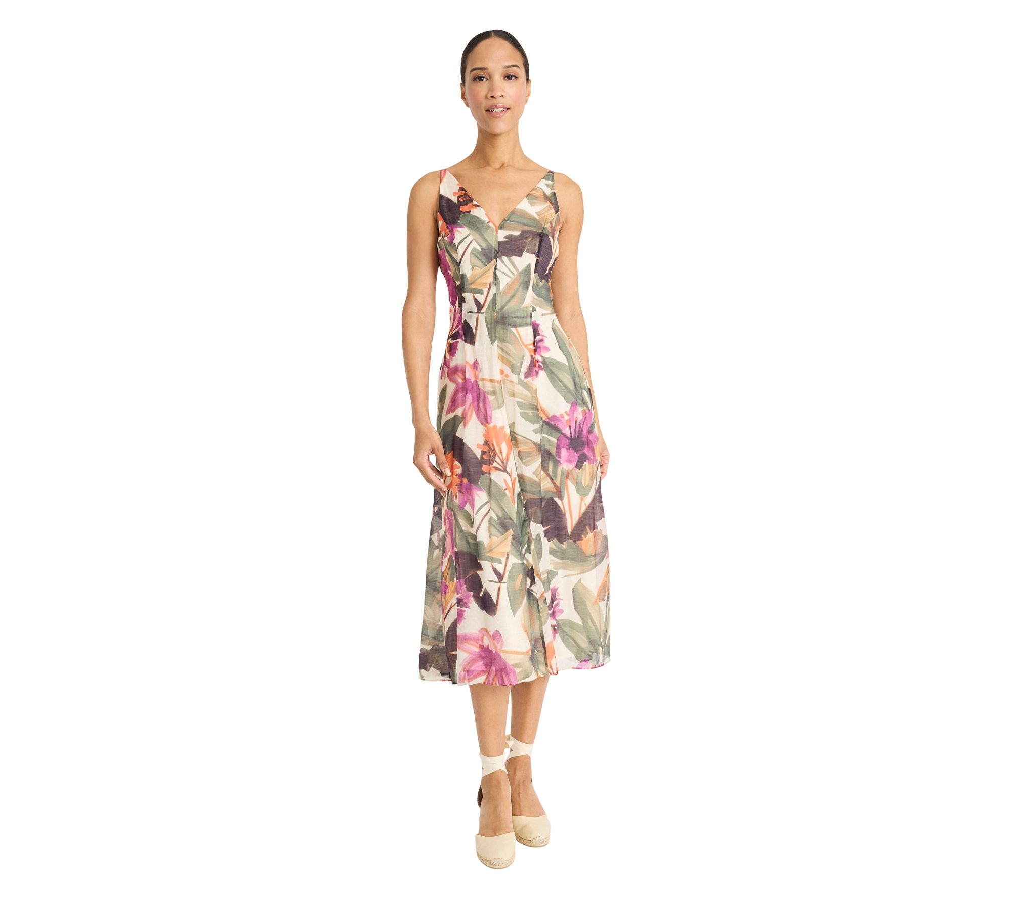 Maggy London V-neck Floral Printed Midi Dress