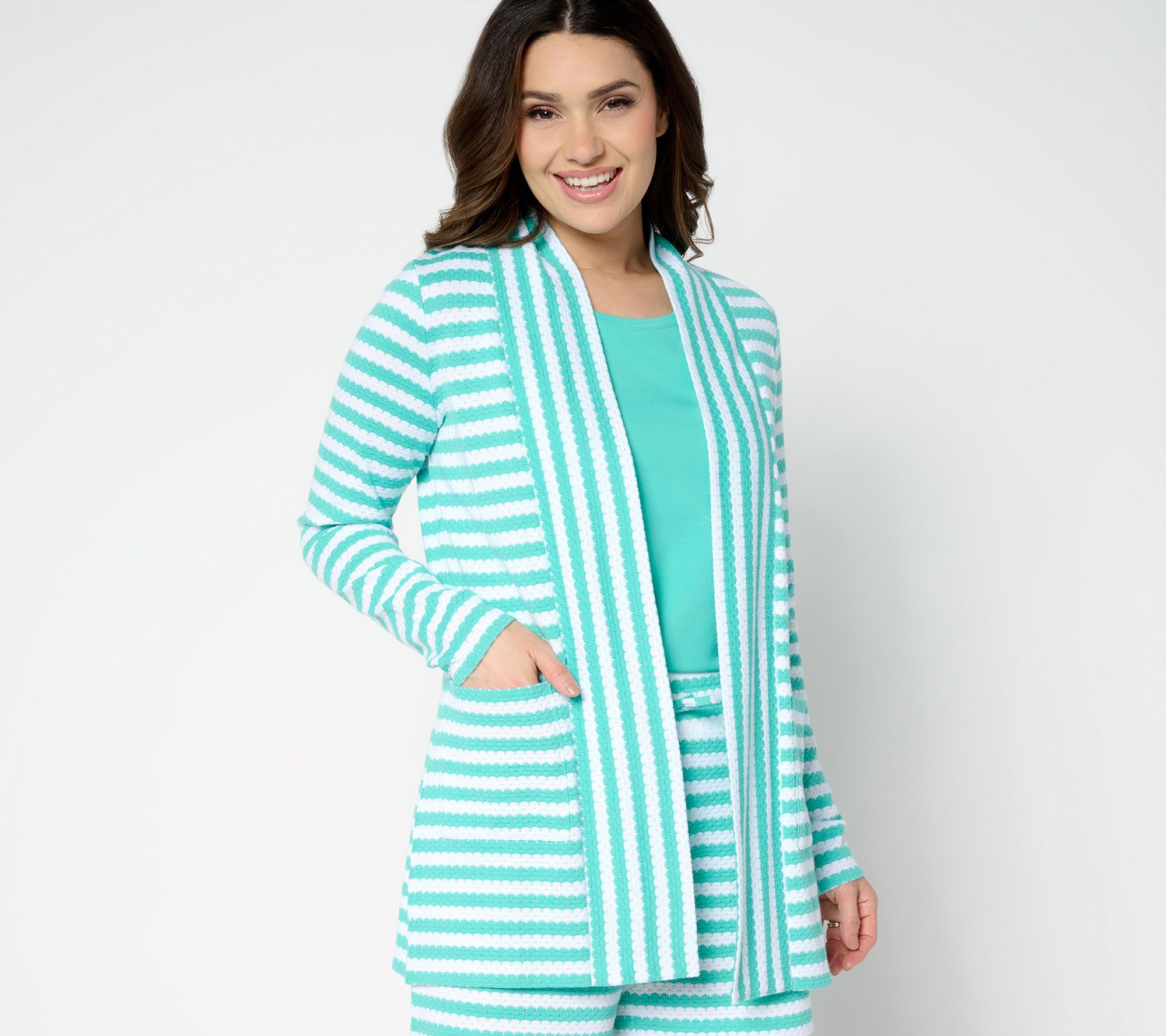 "As Is" Belle by Kim Gravel Nautical Knit Striped Open Front Cardigan