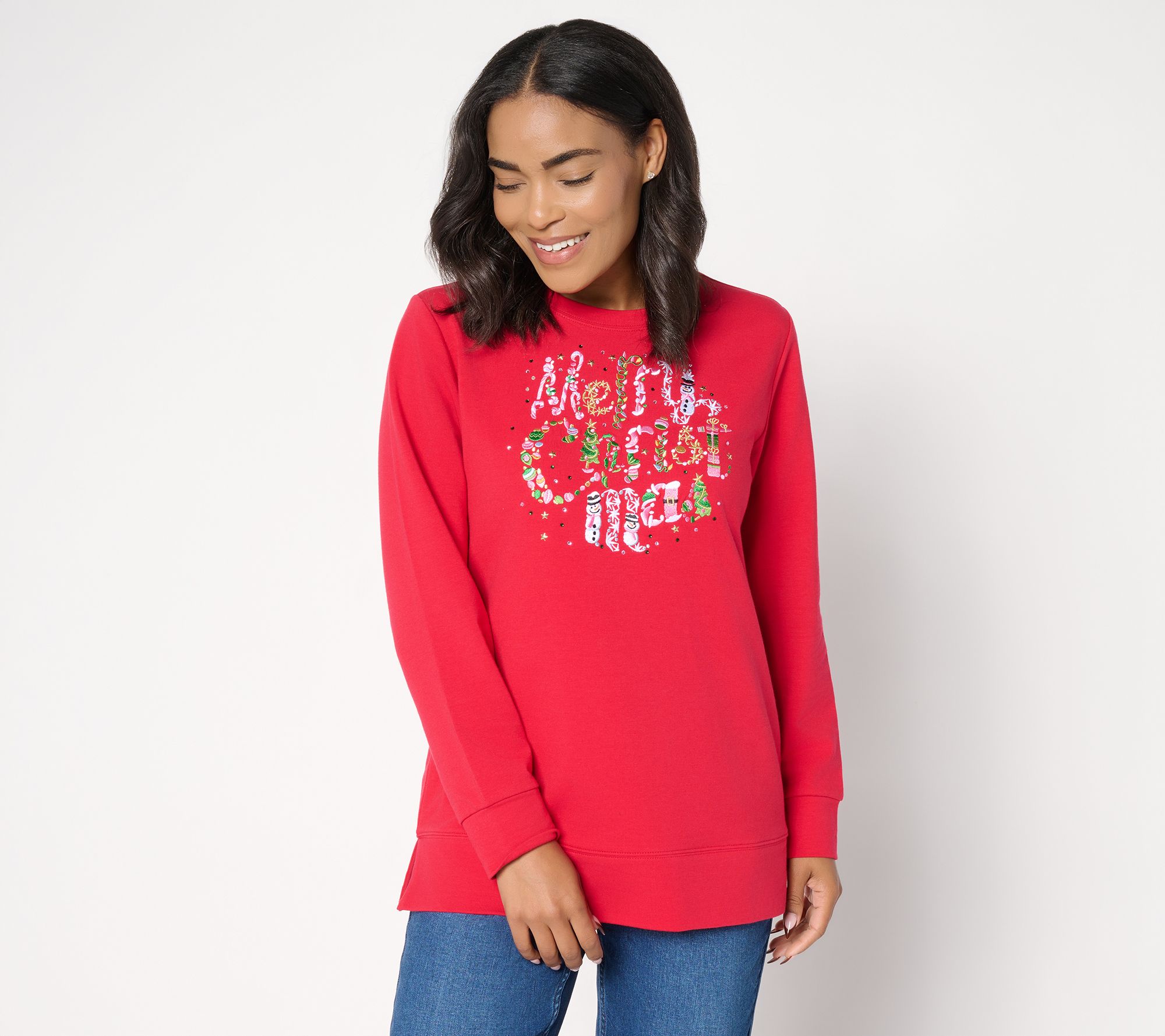 Quacker Factory Naughty or Nice Long Sleeve French Terry Top
