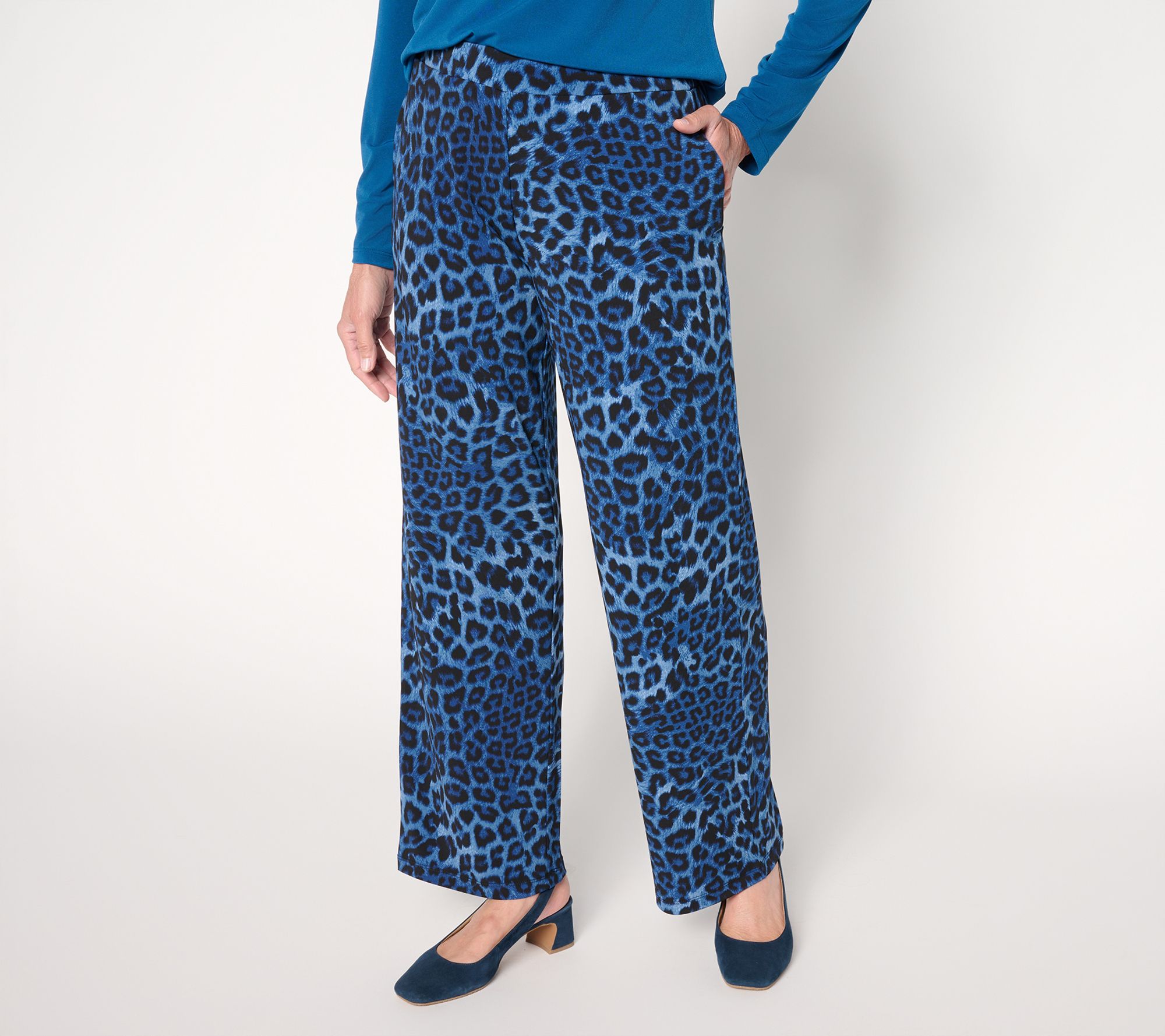 Susan Graver Regular Printed Liquid Knit Wide Leg Pull-On Pants