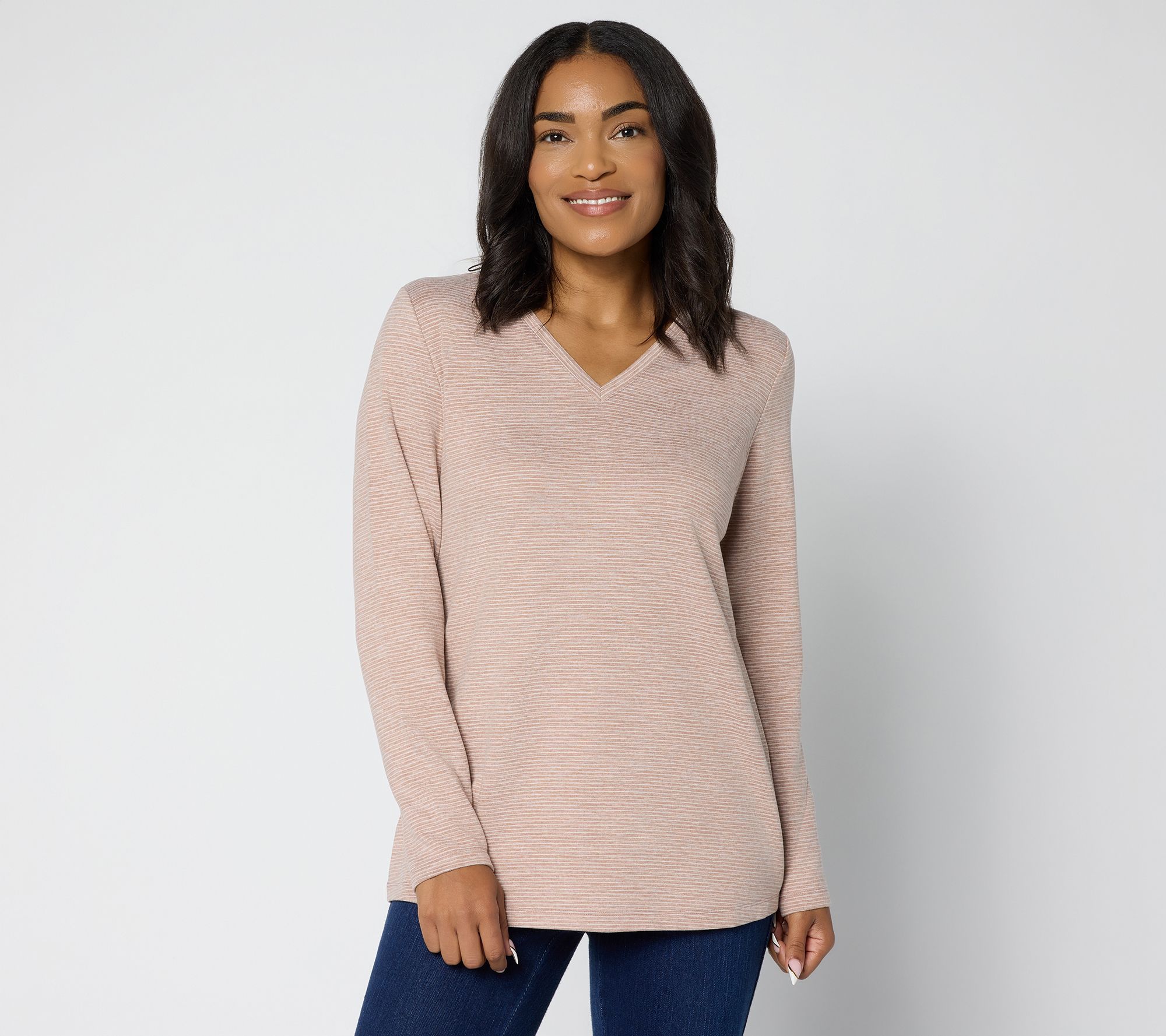 Denim & Co. Regular Interlock Striped V-Neck Tunic